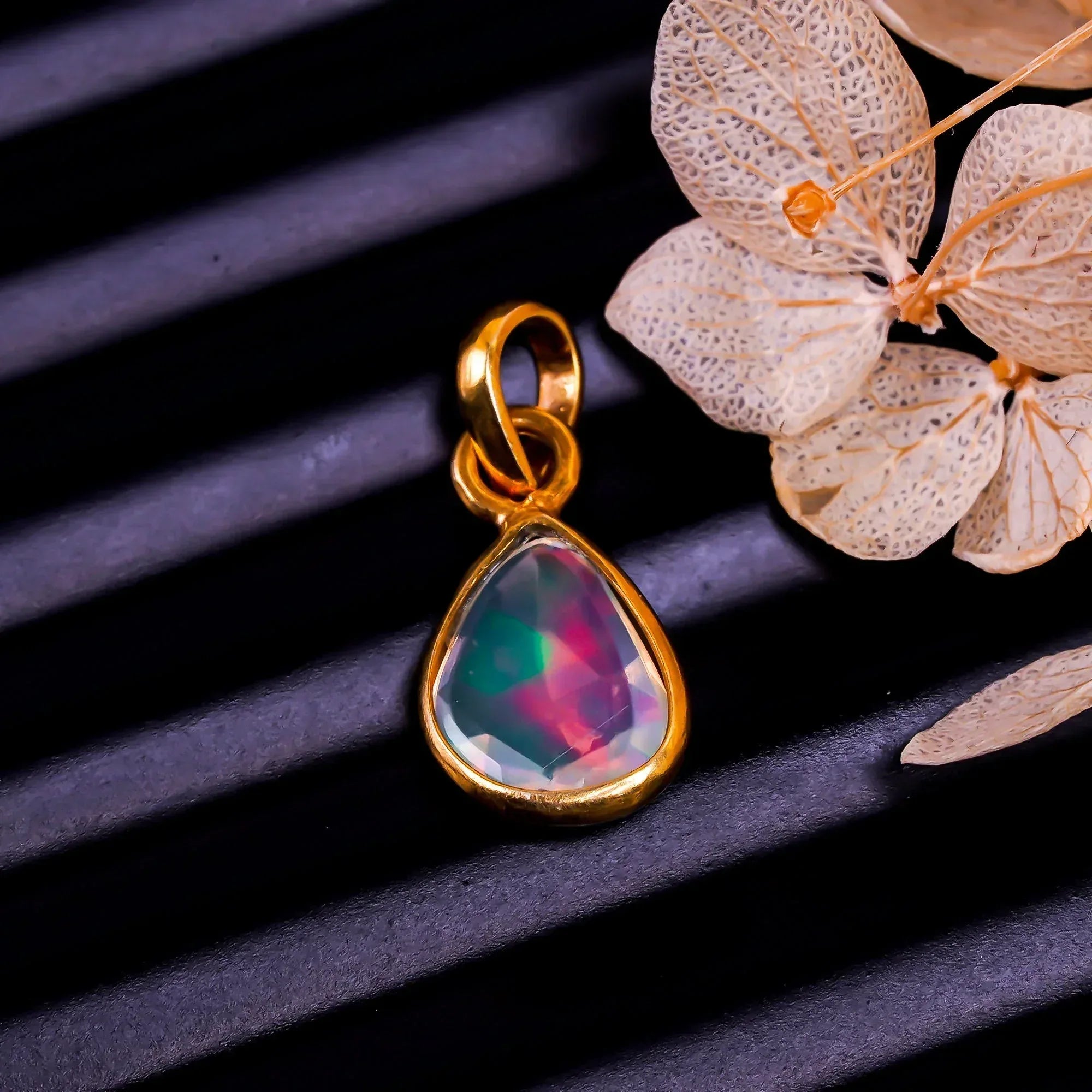 Natural Ethiopian Opal Pendant: 925 Sterling Silver, Rose Cut Gemstone Jewelry