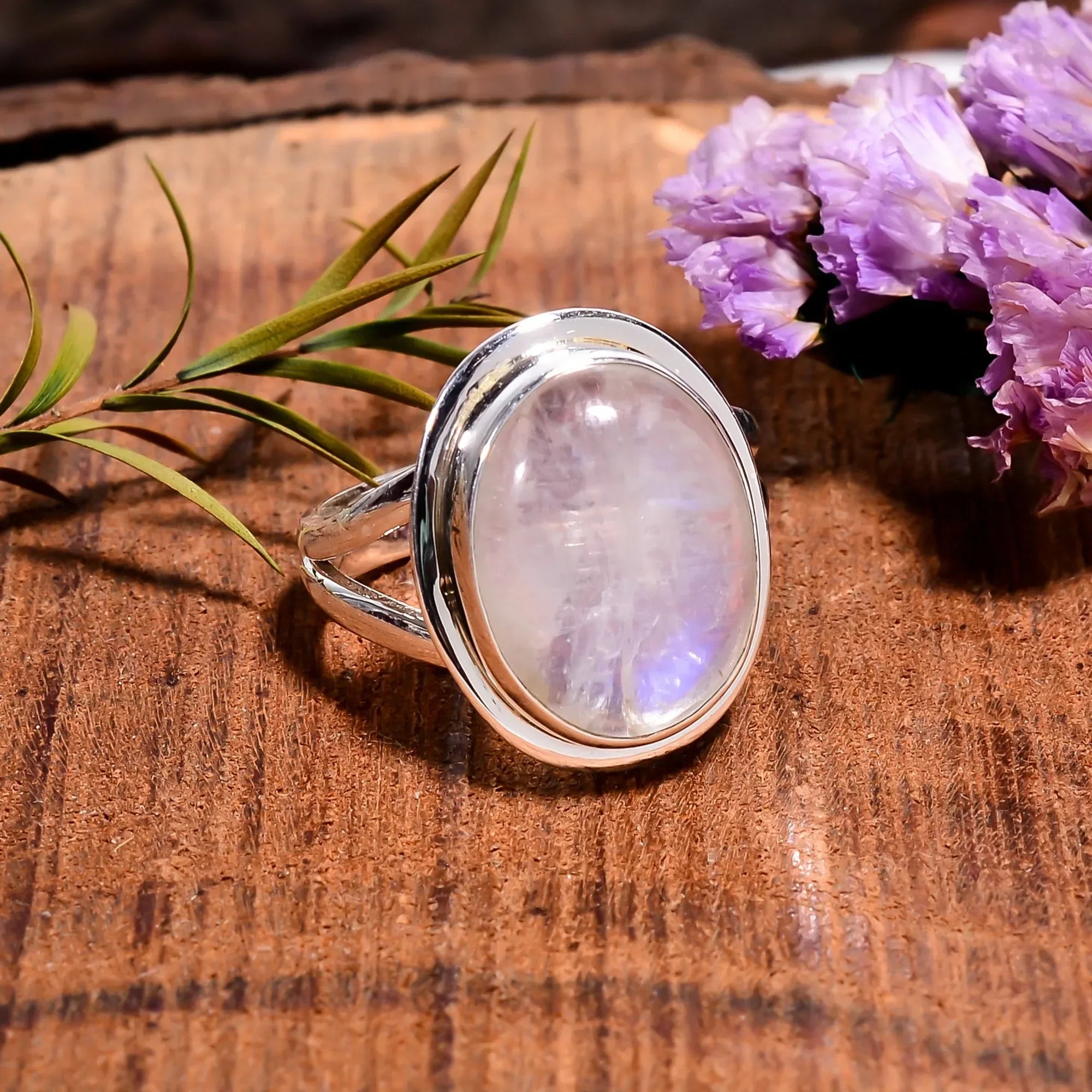 Rainbow Moonstone Ring: Oval Cabochon, 925 Sterling Silver, Handmade Jewelry