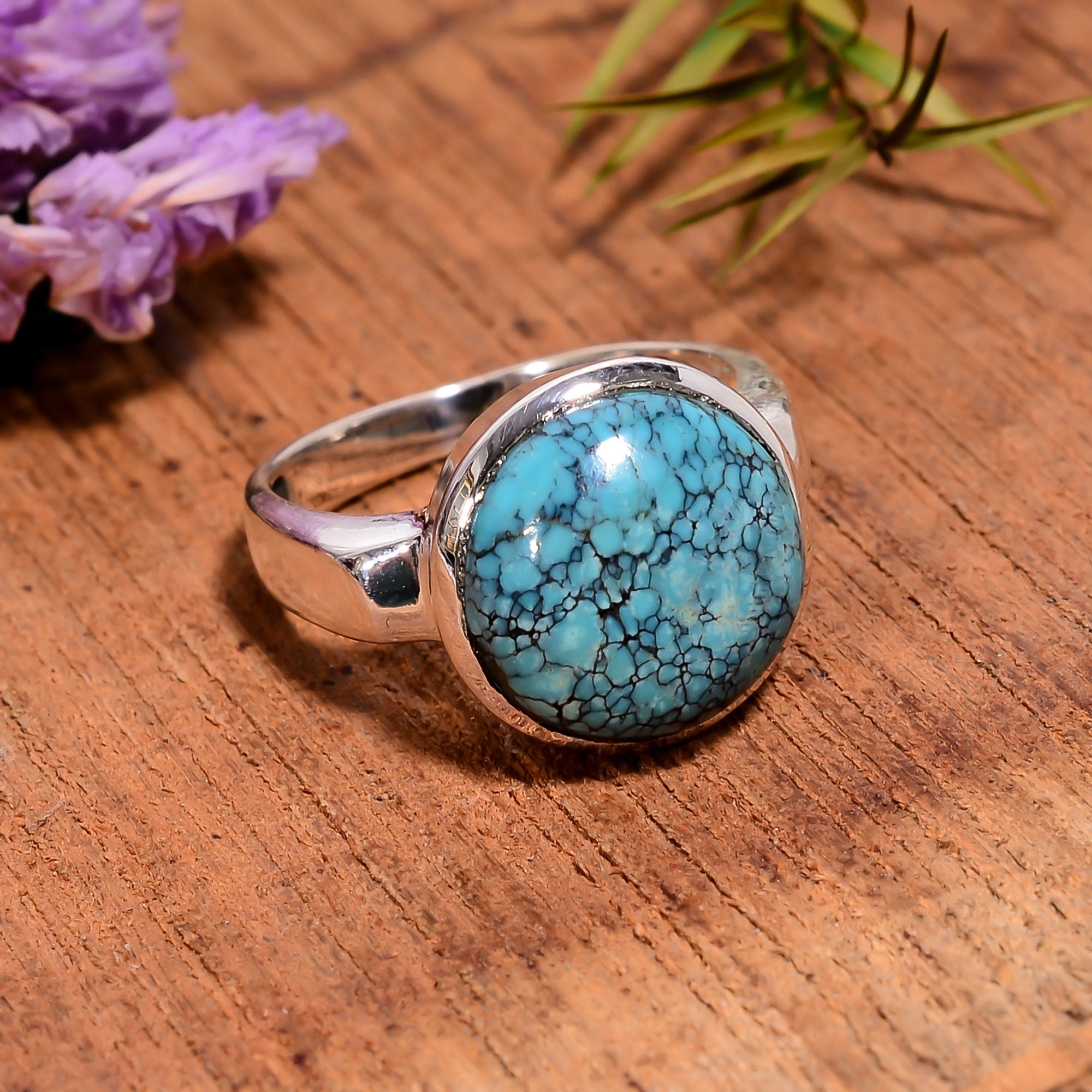 Handmade Turquoise Sterling Silver Ring: Adjustable Statement Jewelry
