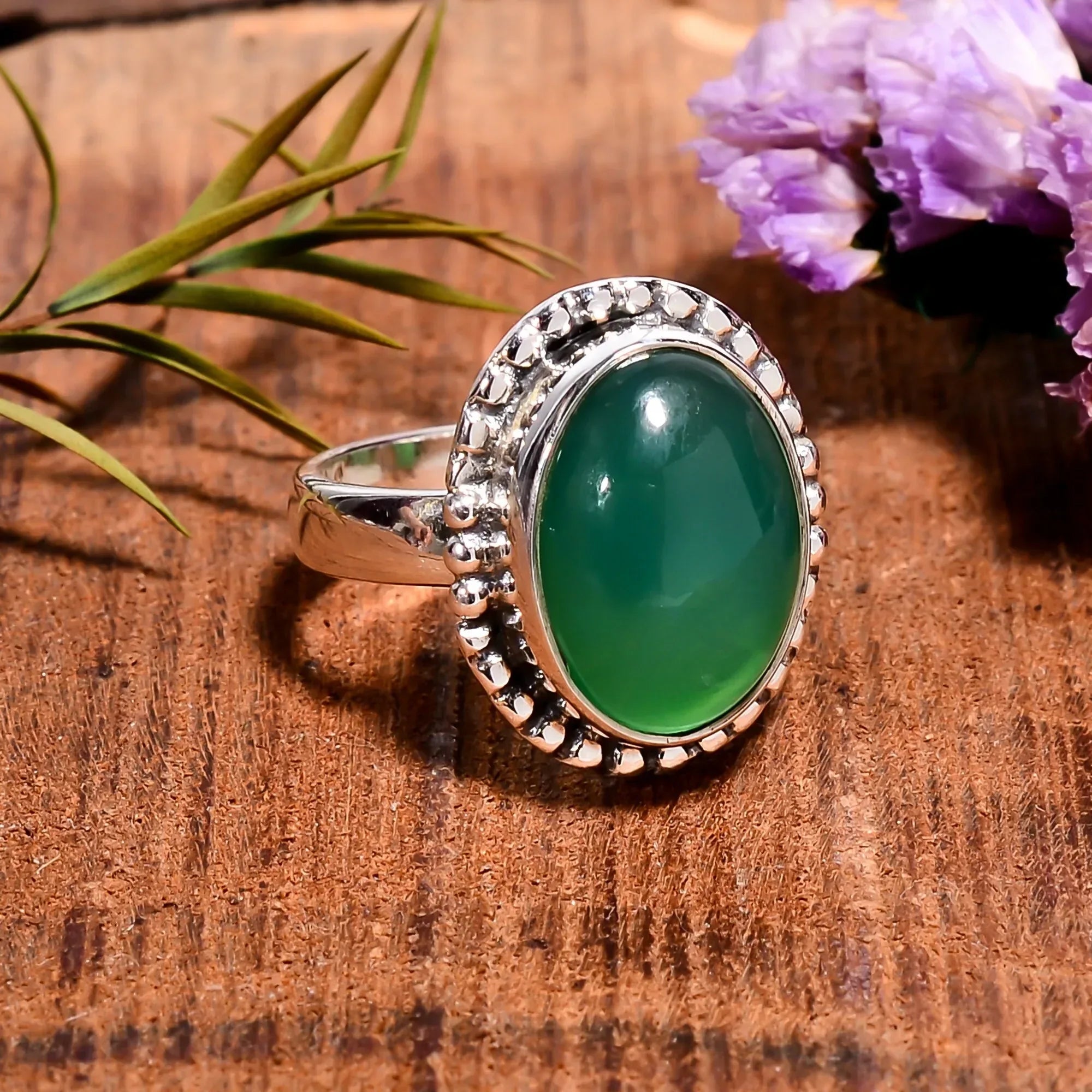 Green Onyx Sterling Silver Ring: Natural Gemstone Jewelry