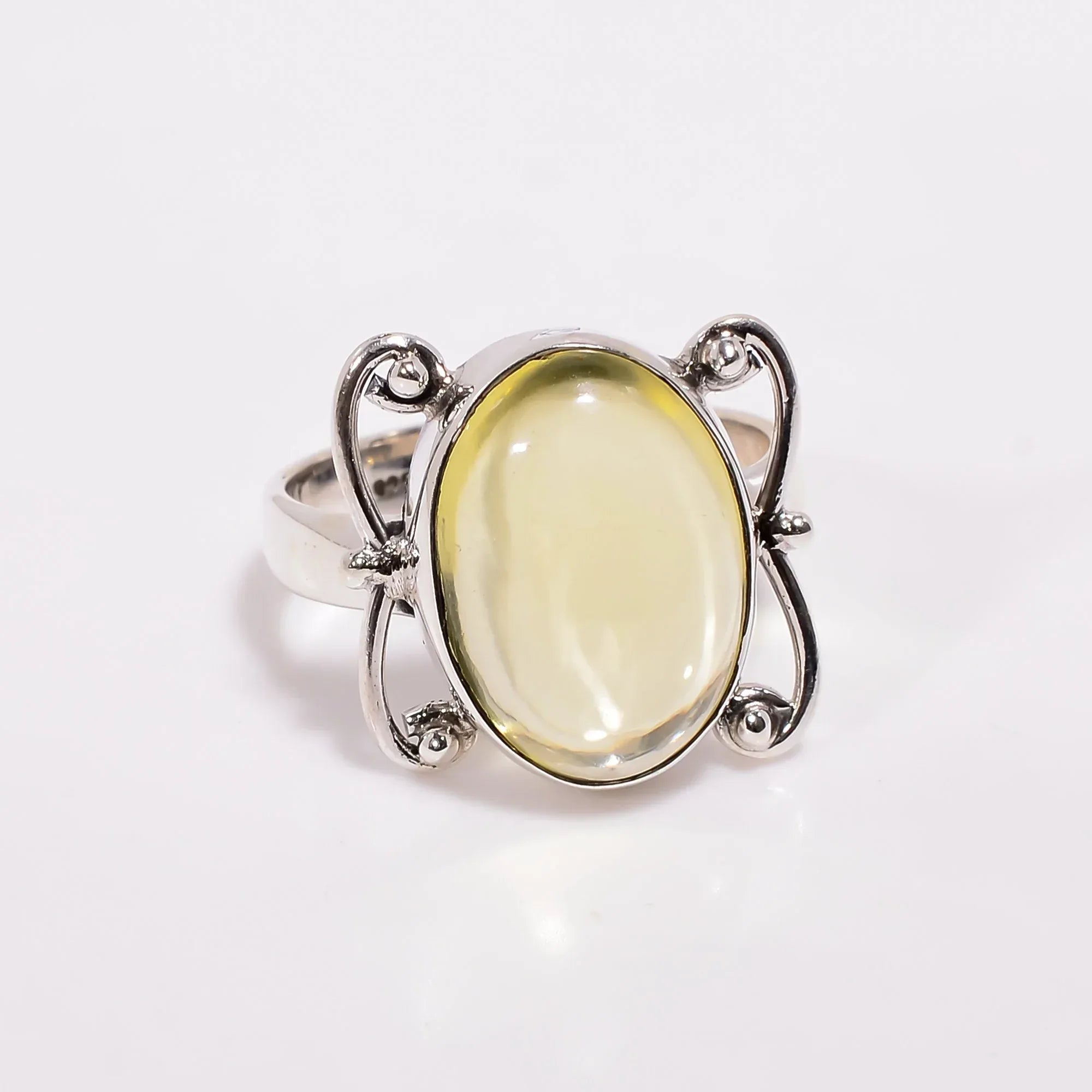 Handmade Lemon Quartz Ring: 925 Sterling Silver Boho Statement Jewelry