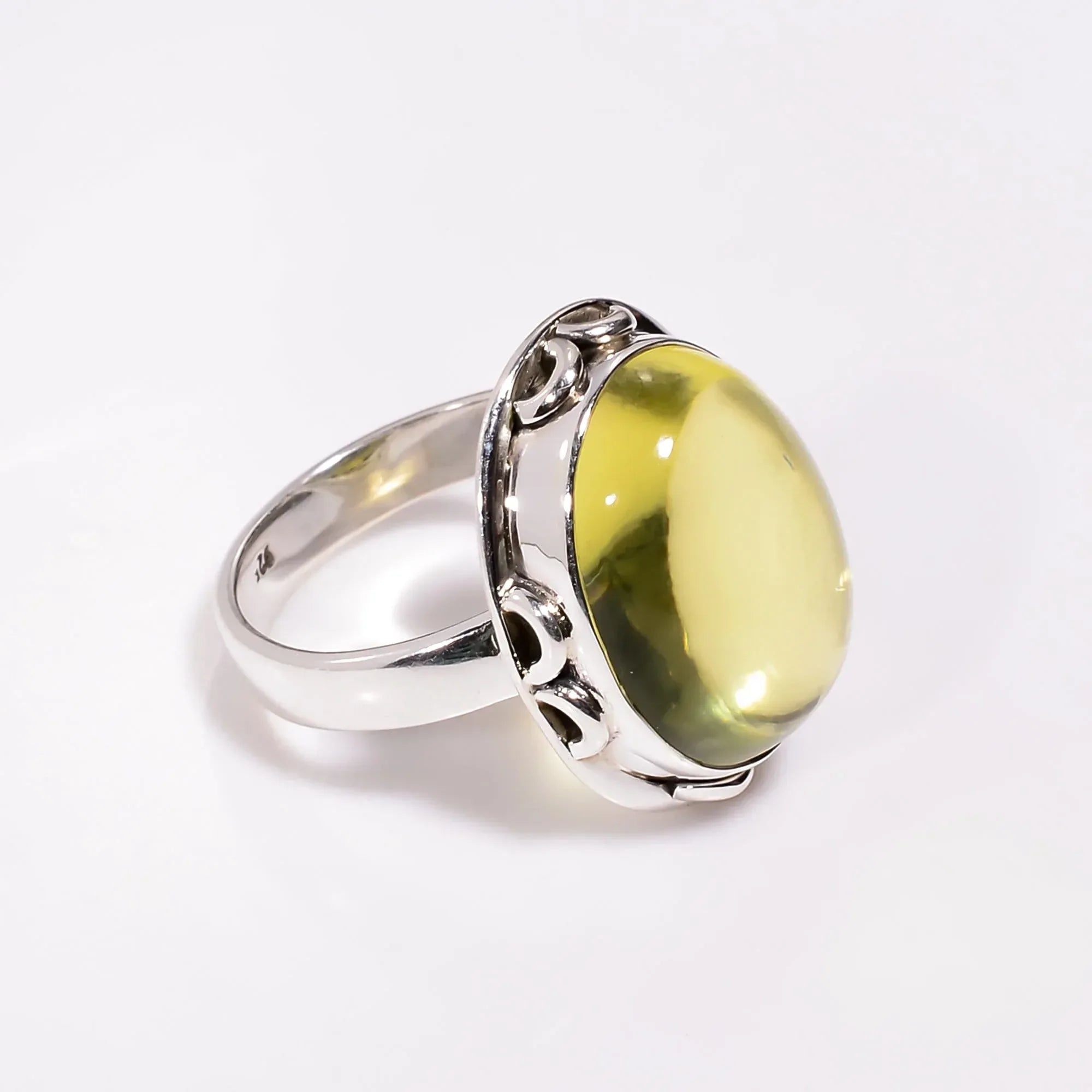 Handmade Lemon Quartz Ring: Oval Sterling Silver Boho Jewelry