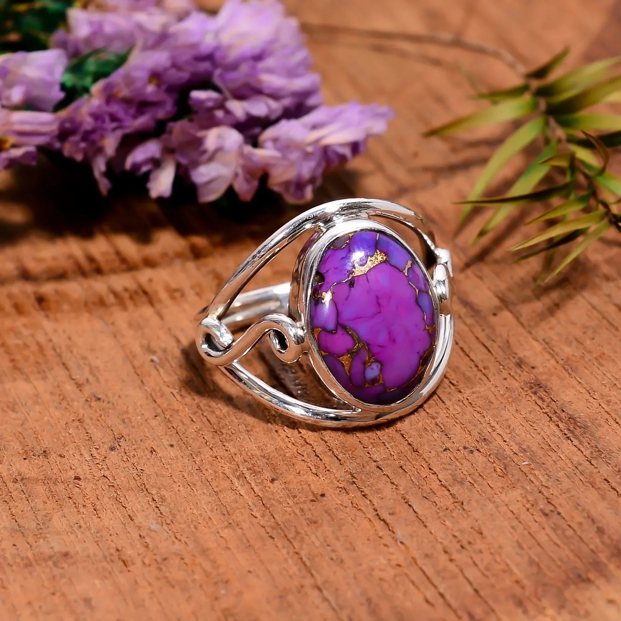 Purple Turquoise Sterling Silver Ring: Handmade Copper Stone Jewelry