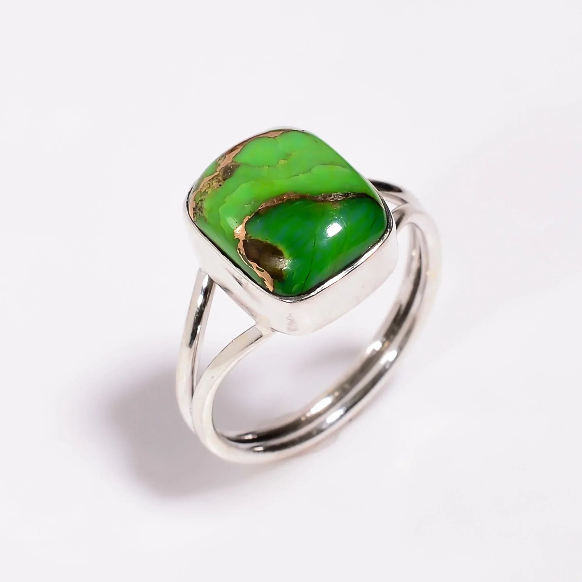 Green Turquoise Sterling Silver Ring: Cushion Cut Boho Jewelry jewelry