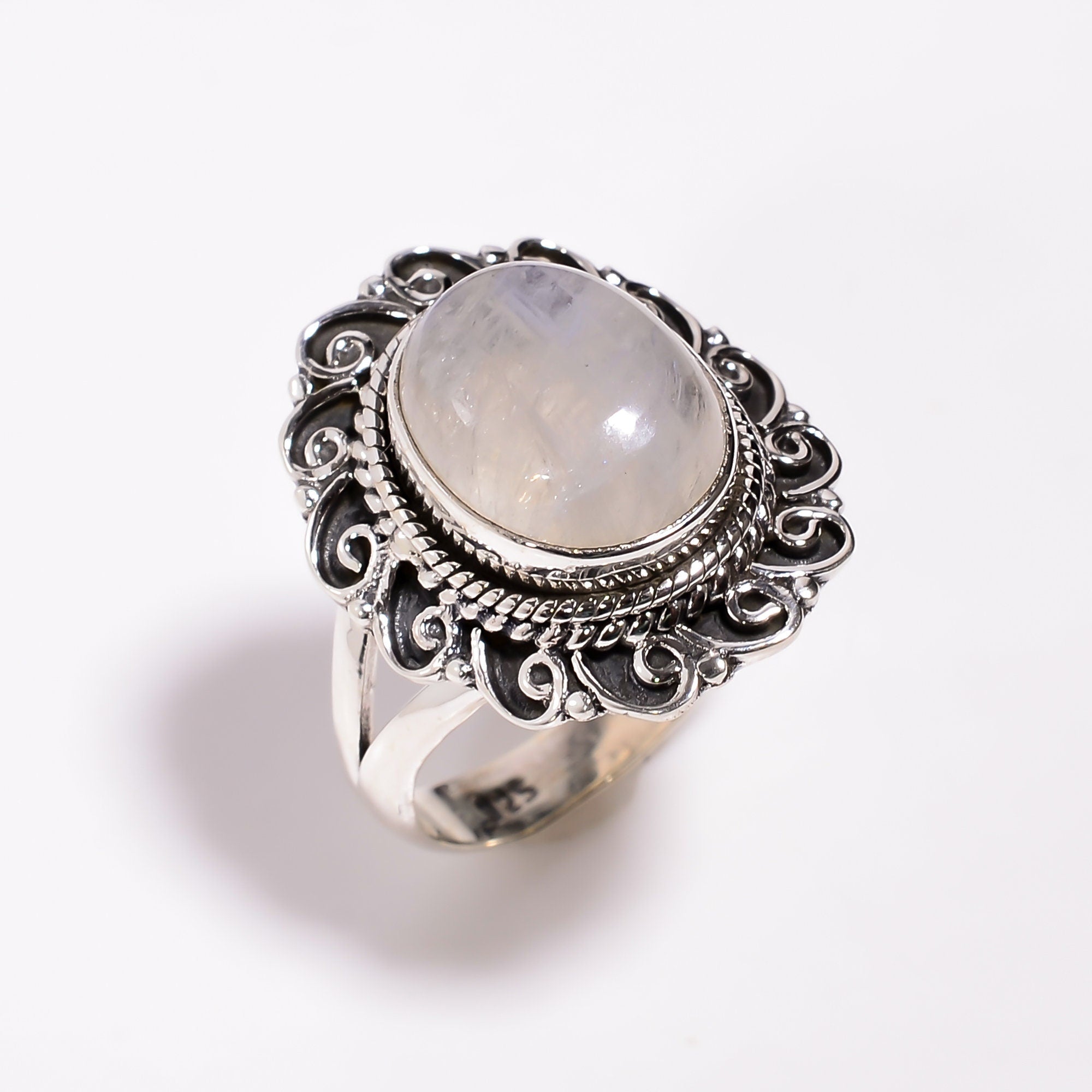 Oval Moonstone Ring: Bold Sterling Silver Statement Jewelry