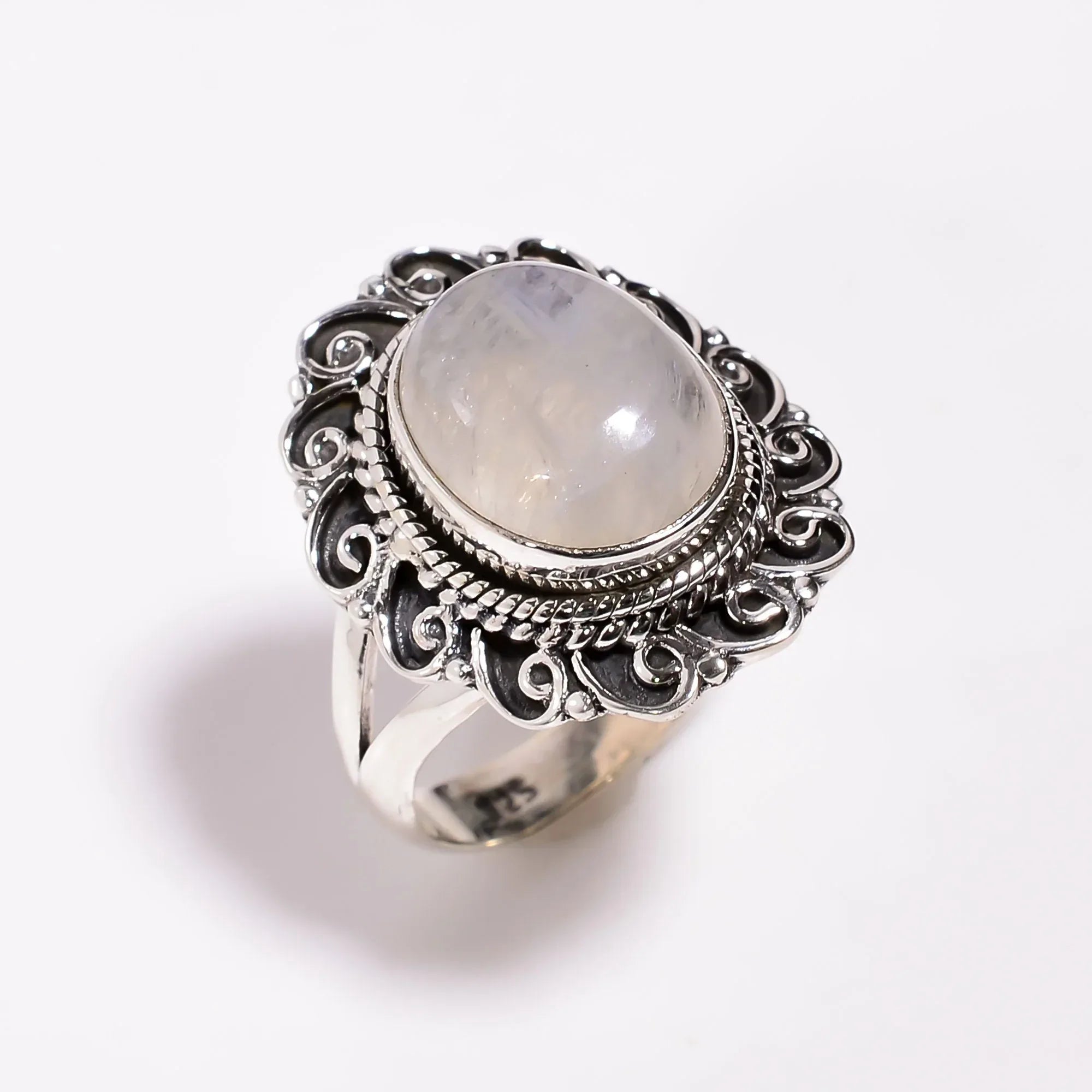 Oval Moonstone Ring: Bold Sterling Silver Statement Jewelry