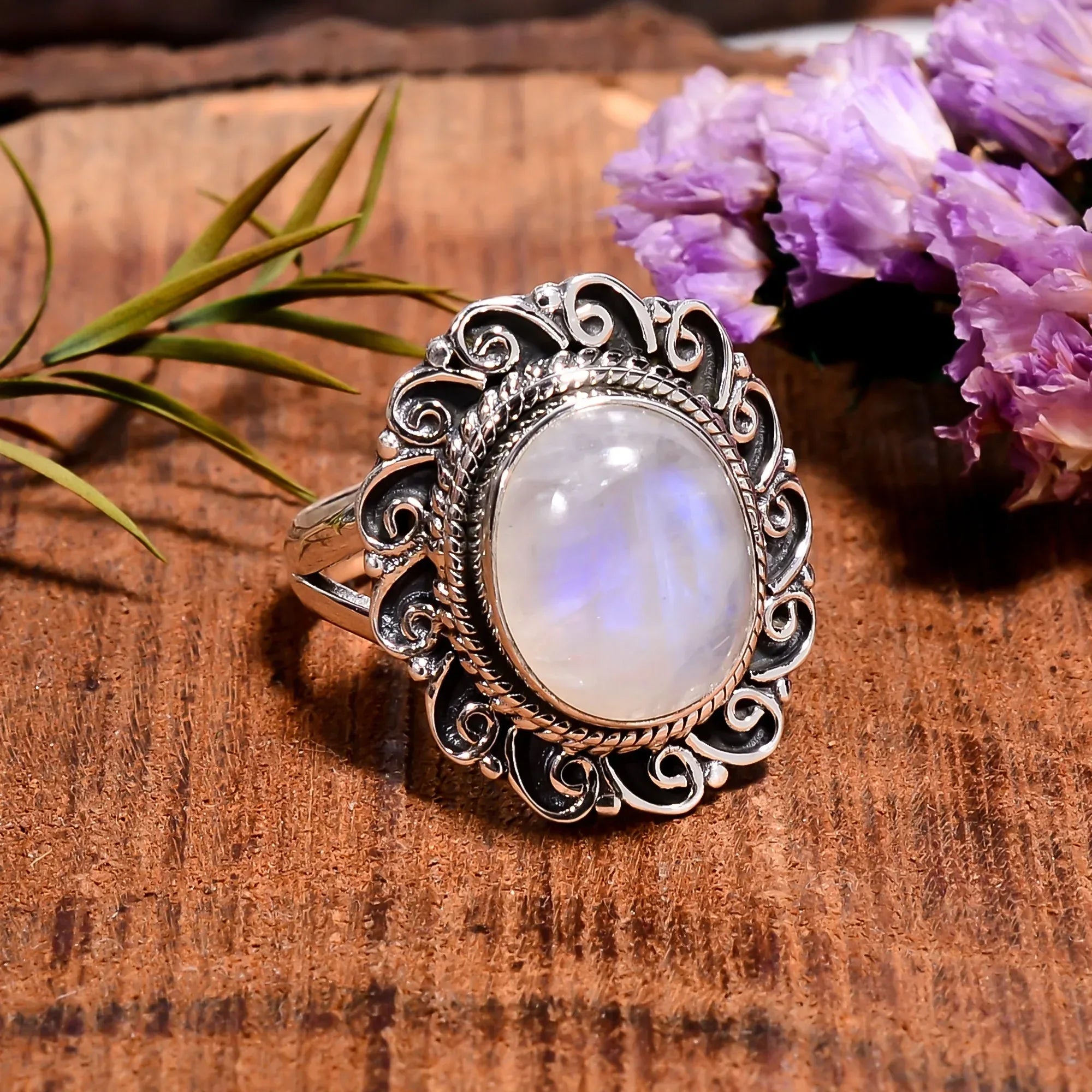 Oval Moonstone Ring: Bold Sterling Silver Statement Jewelry
