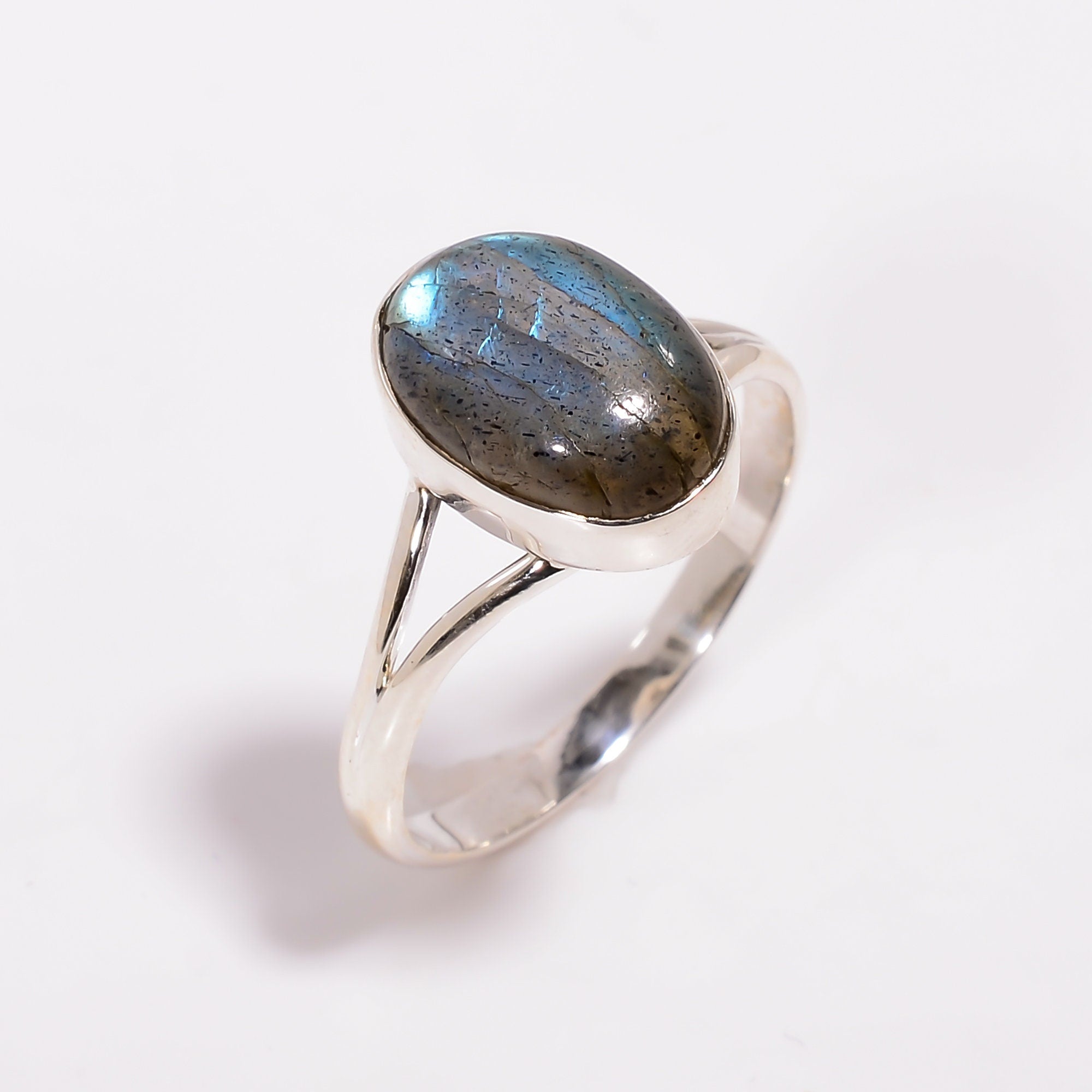 Sterling Silver Labradorite Ring: Natural Blue Flash Gemstone