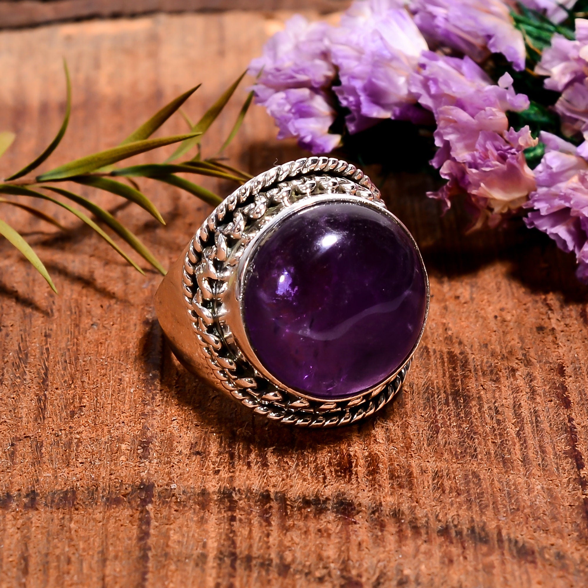 Natural Amethyst 925 Sterling Silver Ring - Handmade February Birthstone