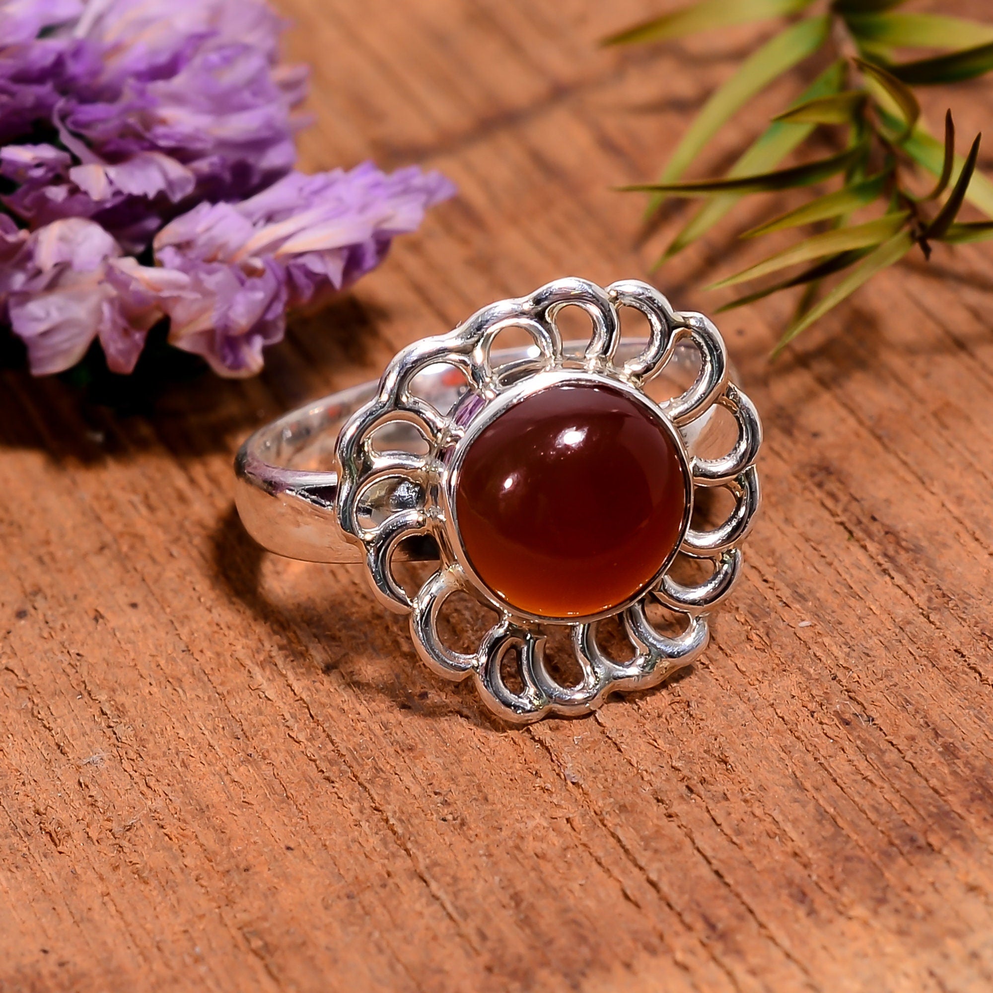 Minimalist Carnelian Ring: 925 Sterling Silver Gemstone