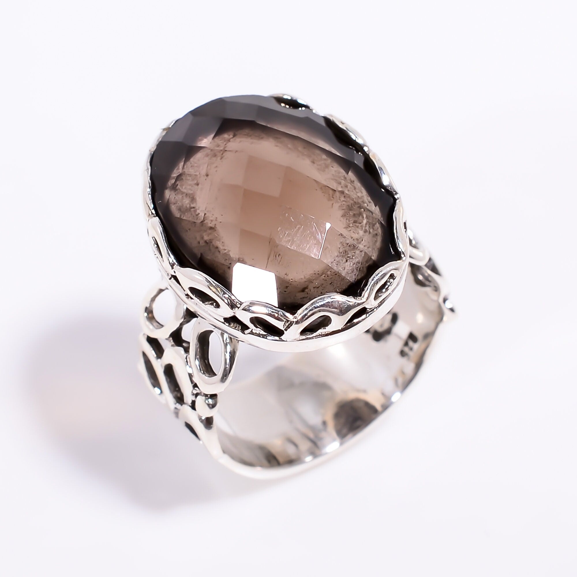 Oval Smoky Quartz Ring: 925 Sterling Silver Bezel Setting