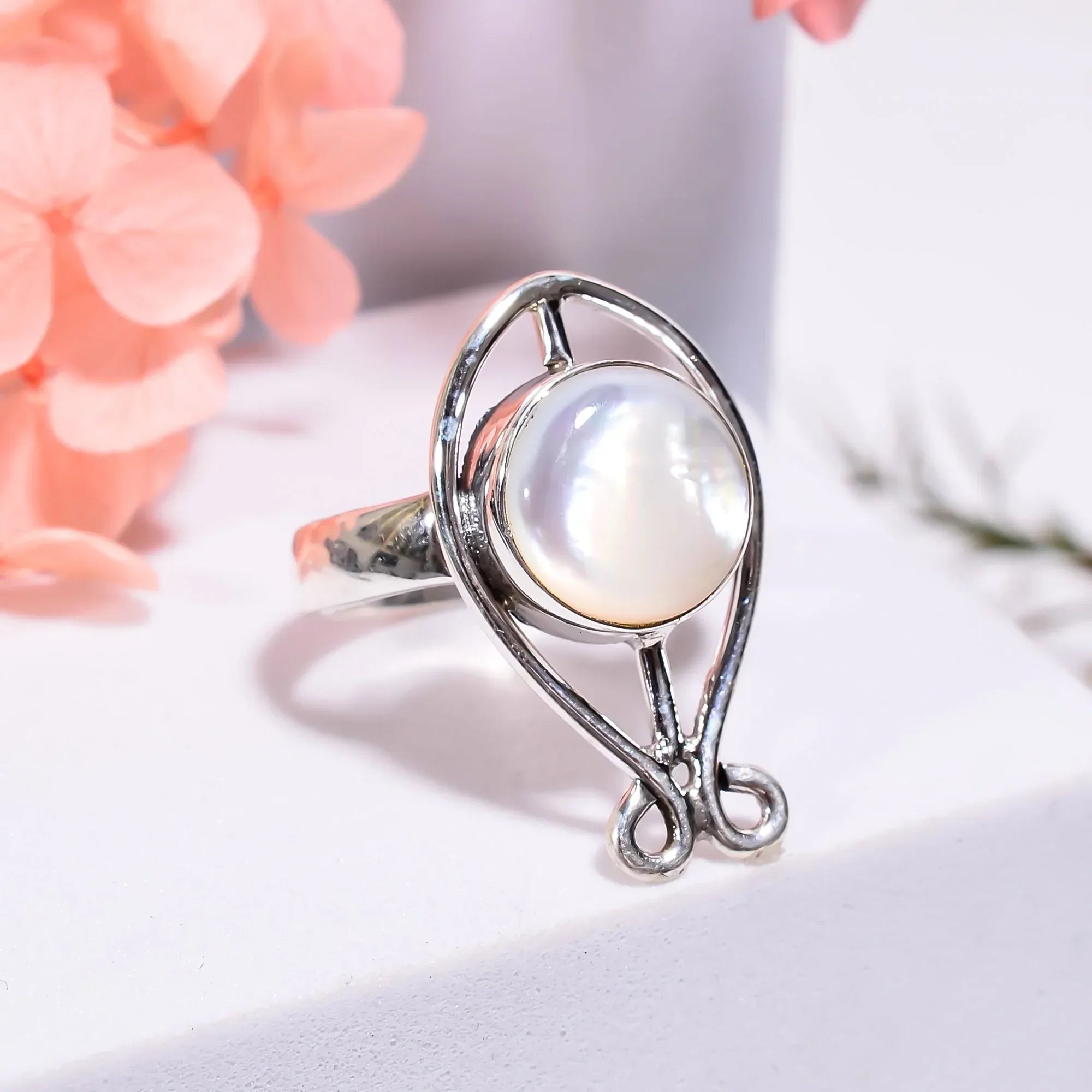 Natural Mother of Pearl Ring in Sterling Silver - Handmade Jewelry