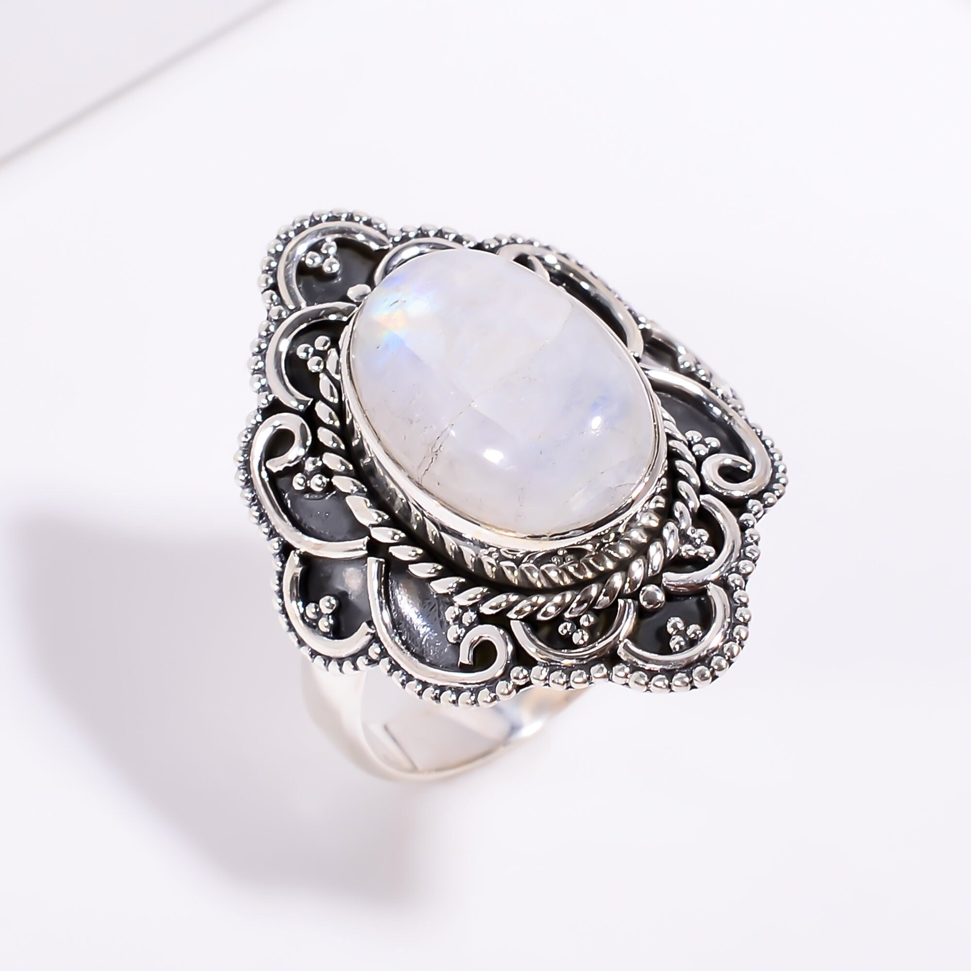 Oval Moonstone 925 Sterling Silver Ring: June Birthstone