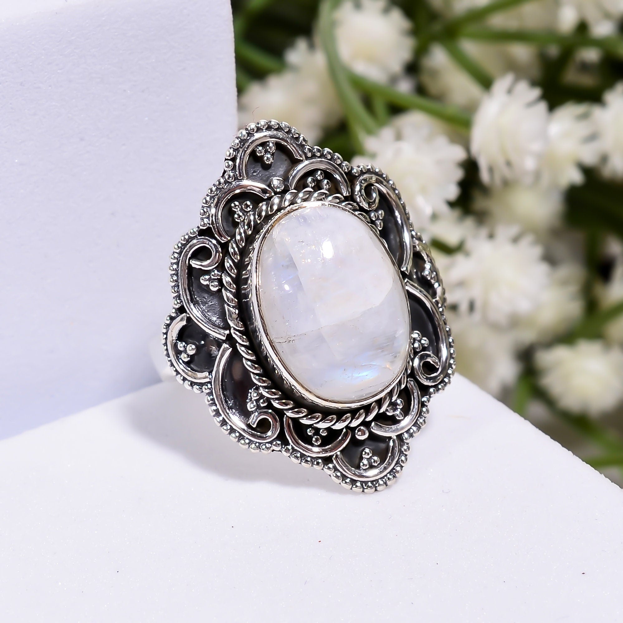 Oval Moonstone 925 Sterling Silver Ring: June Birthstone