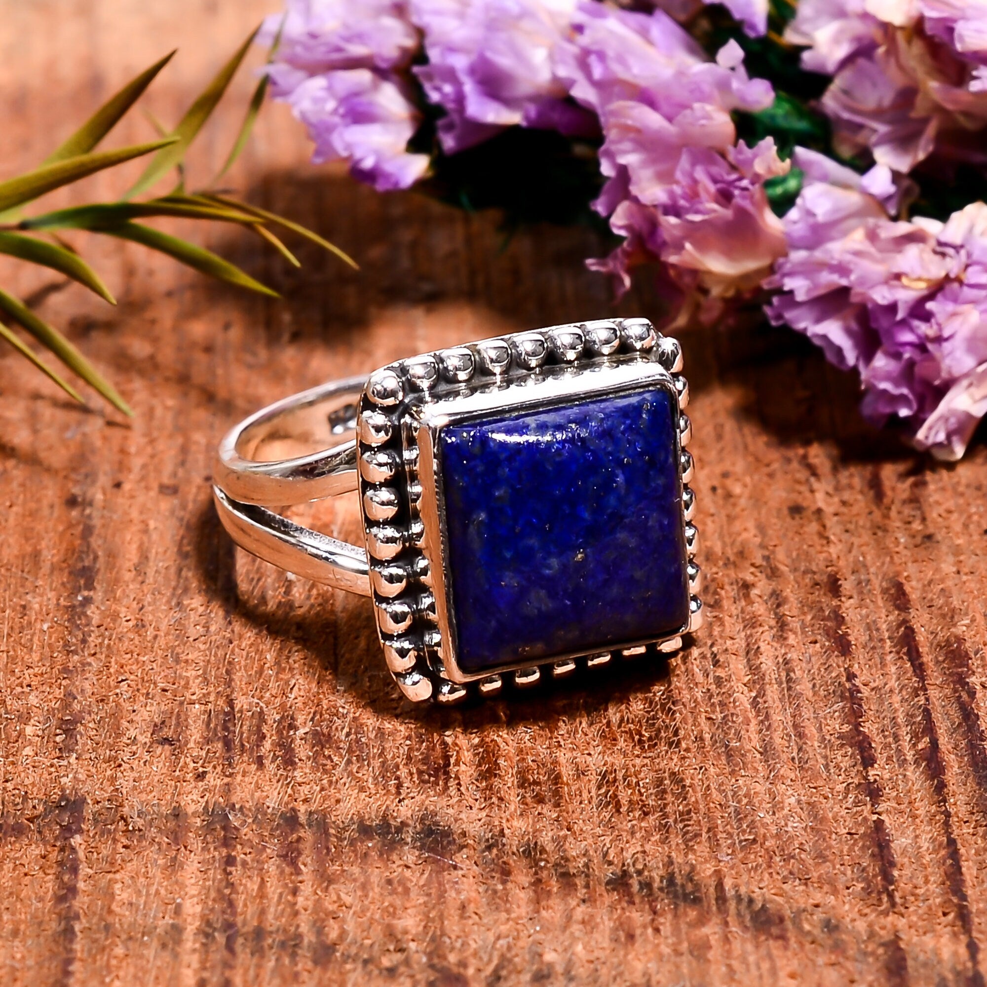 Lapis Lazuli 925 Sterling Silver Ring: Square Blue Gemstone