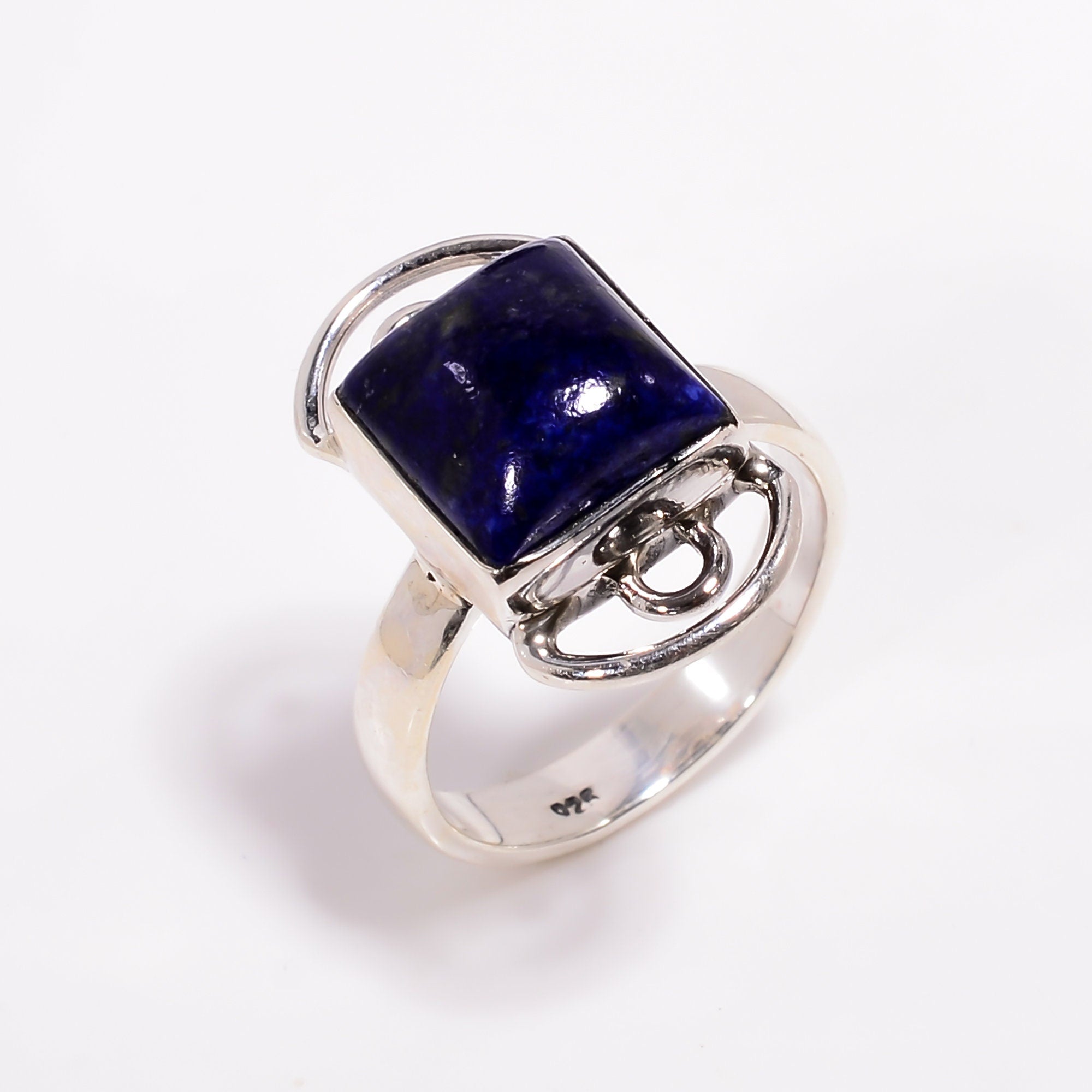 Handmade Square Lapis Lazuli Ring: 925 Sterling Silver Band