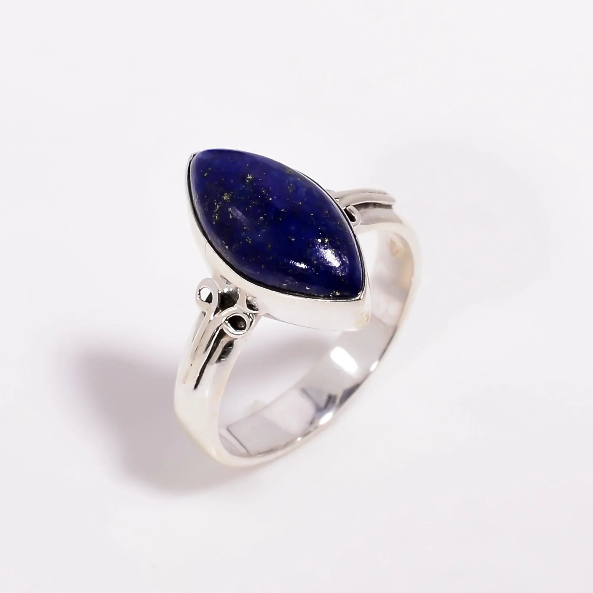 Handmade Lapis Lazuli Sterling Silver Ring: Marquise Boho Jewelry