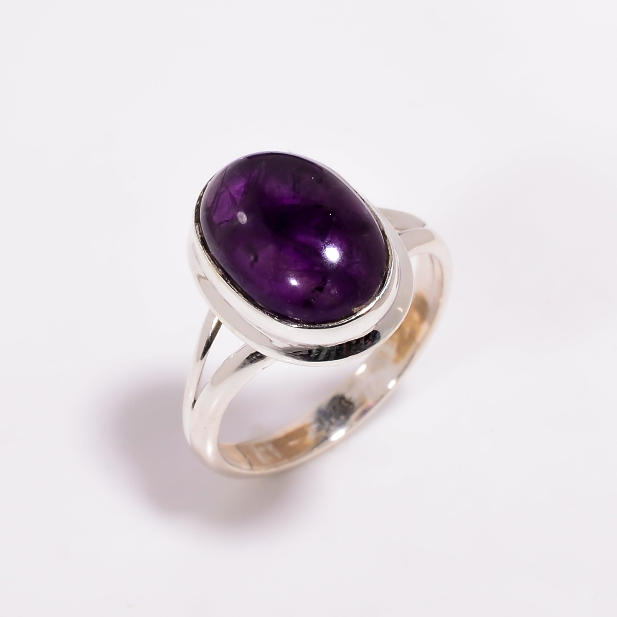 Natural Amethyst Ring: Oval Cabochon, 925 Sterling Silver, February Birthstone