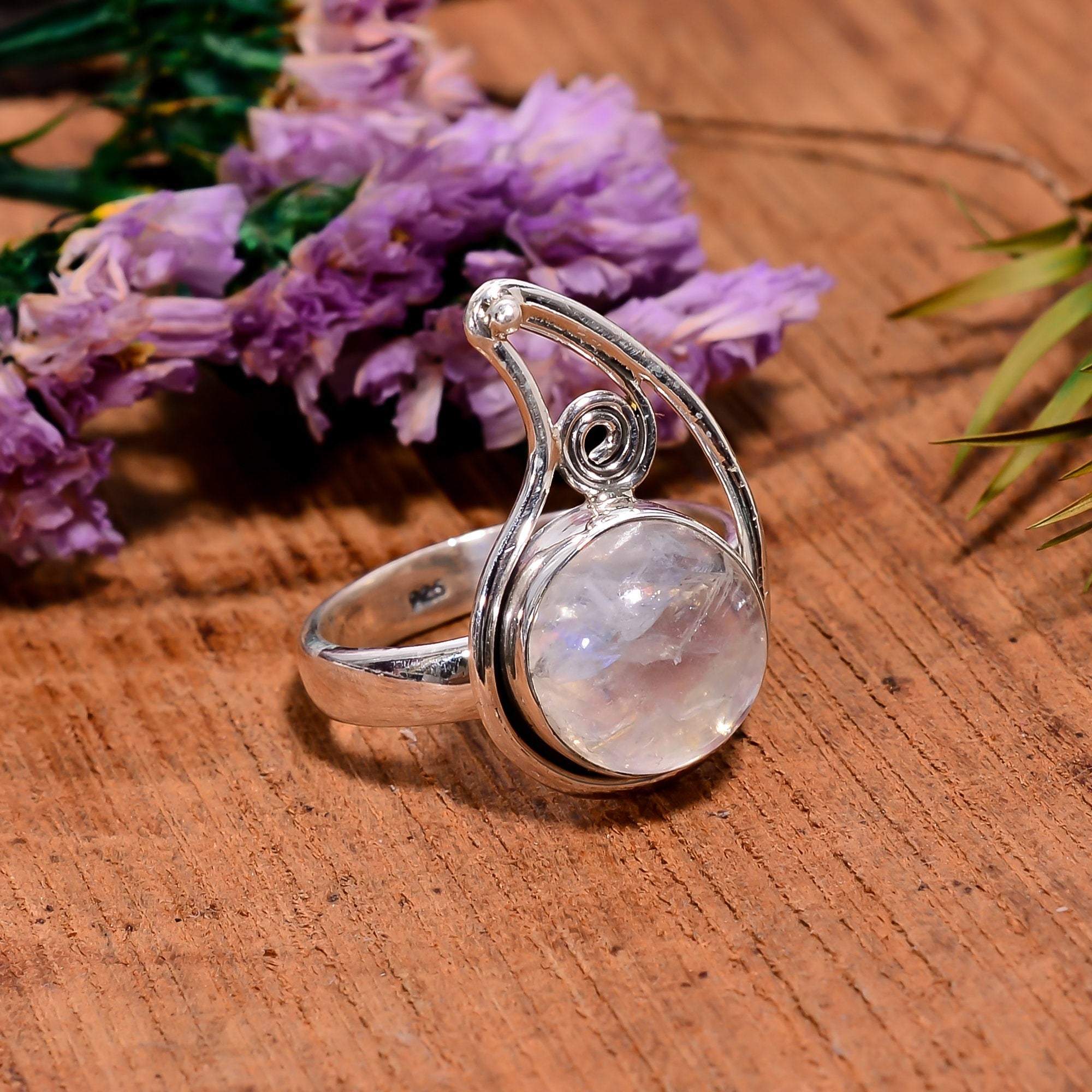 Natural Moonstone Ring: 925 Sterling Silver Handmade Jewelry