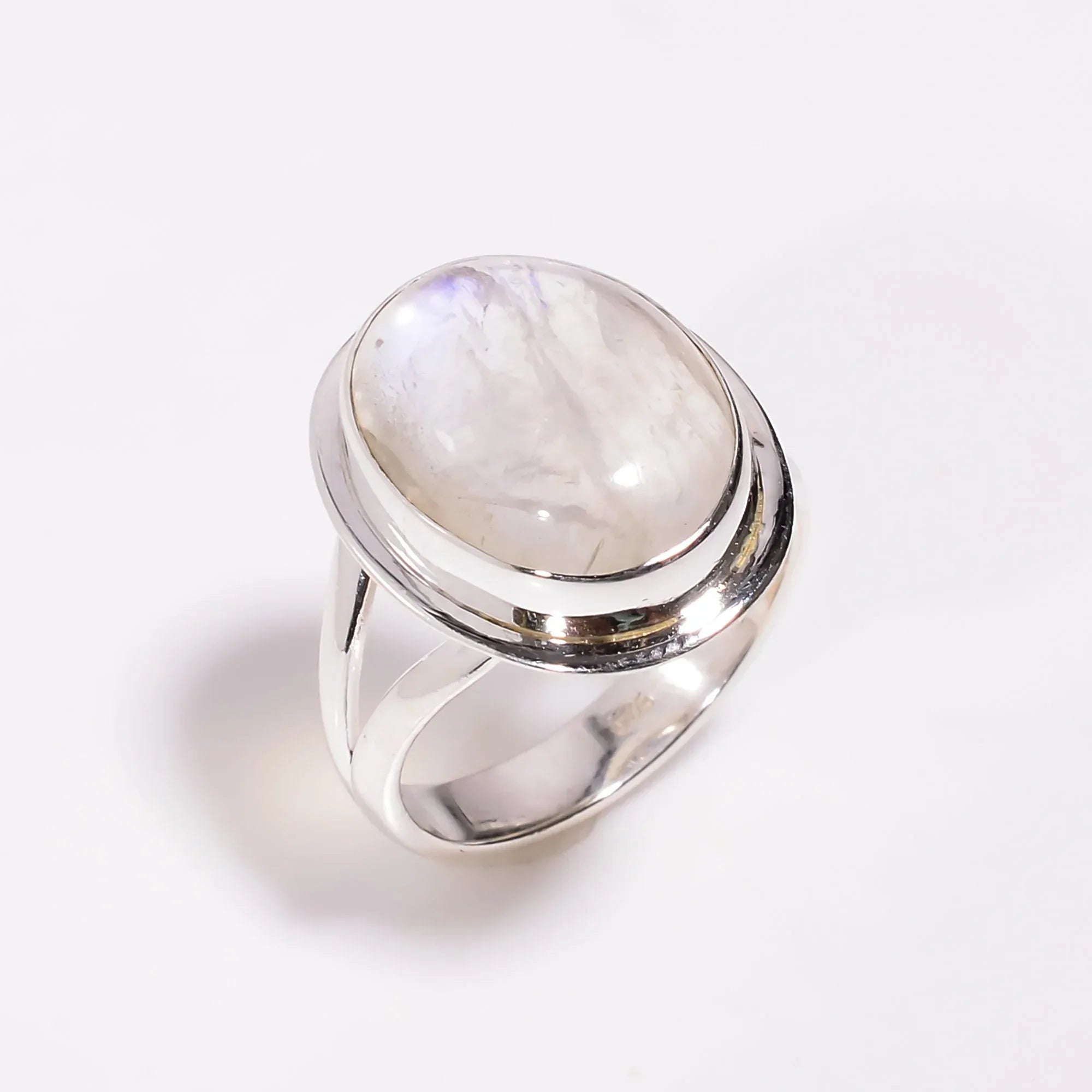 Rainbow Moonstone Ring: Oval Cabochon, 925 Sterling Silver, Handmade Jewelry