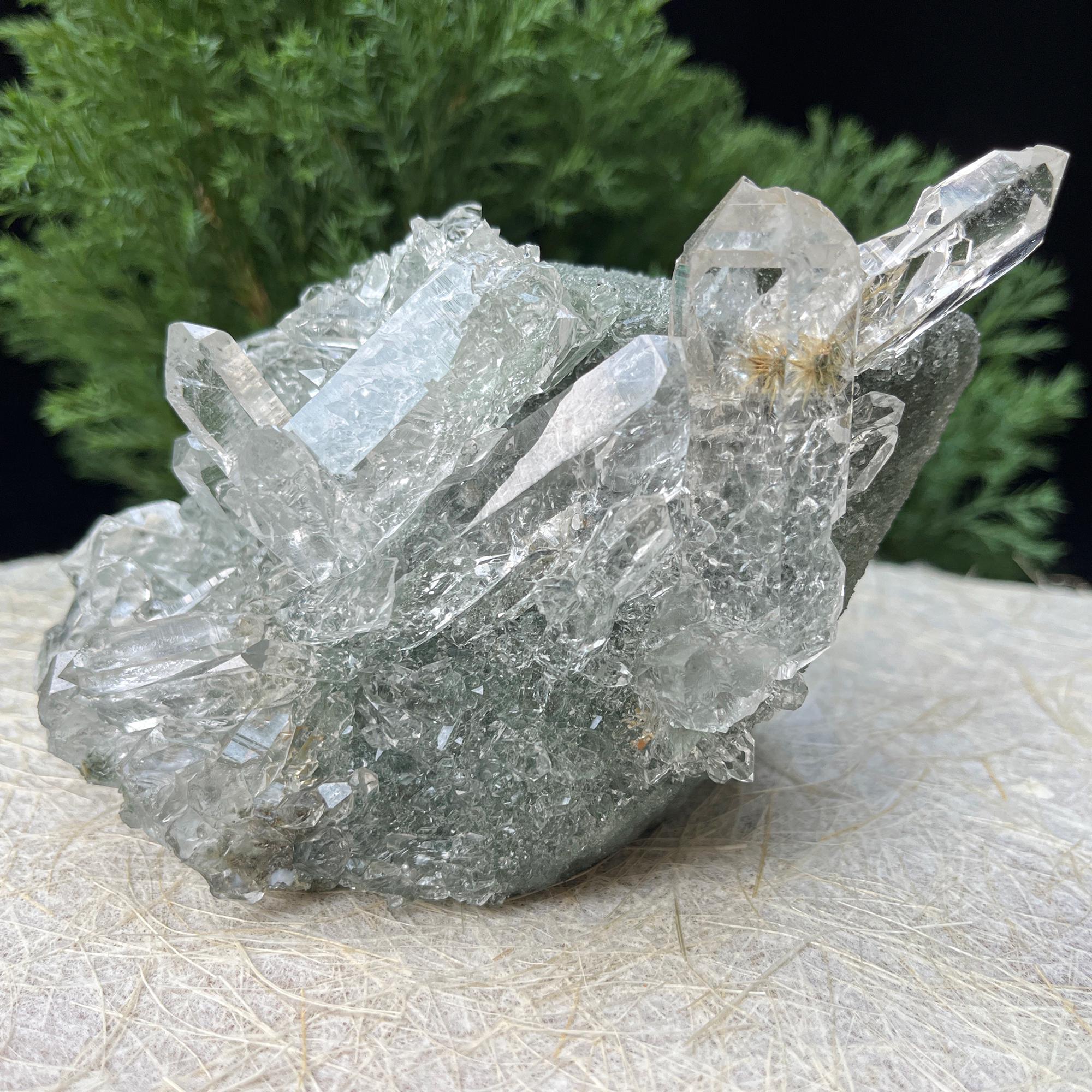 615gm Chlorite Quartz Crystal Cluster, Natural Rough Healing Stone, Chlorite Included Quartz, Raw Mineral Specimen for Home Decor