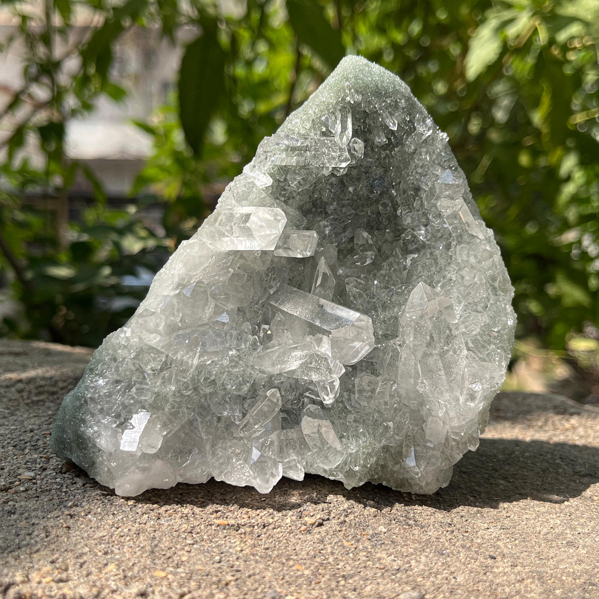 Natural Self-Standing Green Chlorite Quartz Crystal 525gm Manihar Cluster Raw Pointed Specimen | Mineral Rough Healing