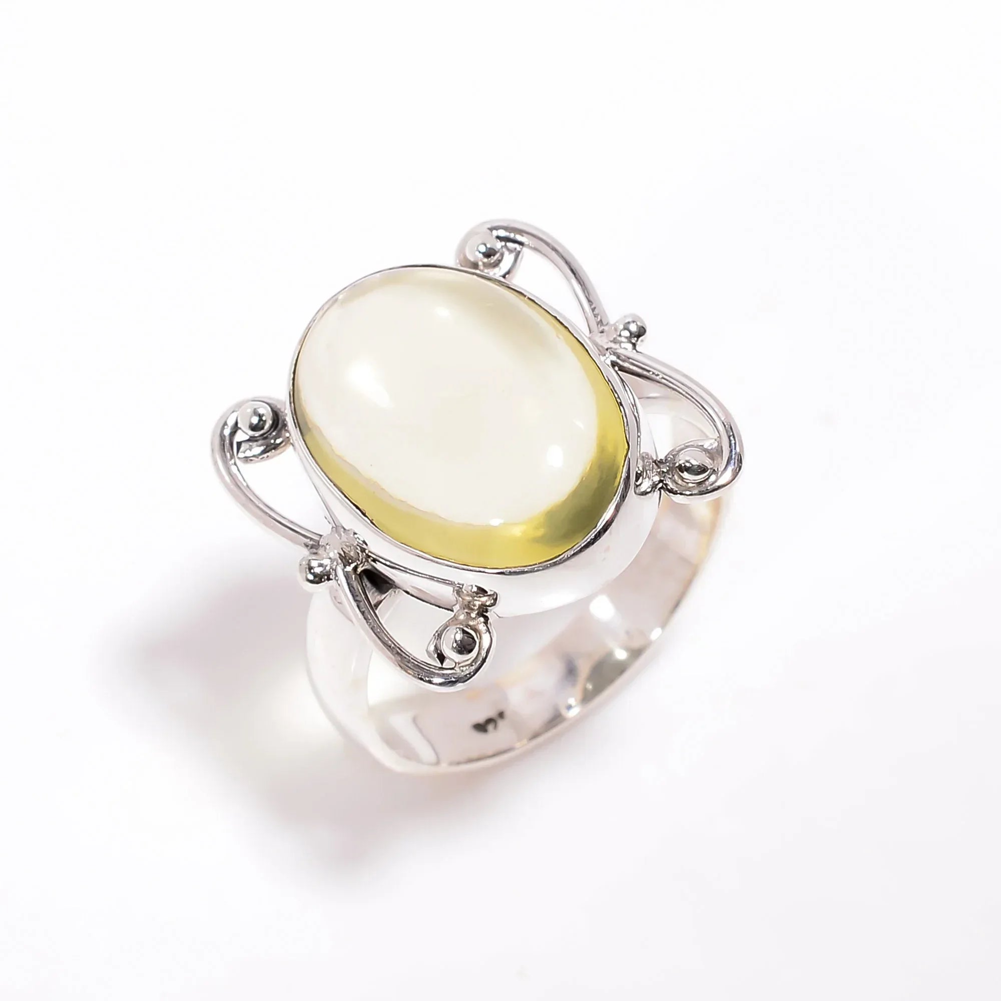 Handmade Lemon Quartz Ring: 925 Sterling Silver Boho Statement Jewelry