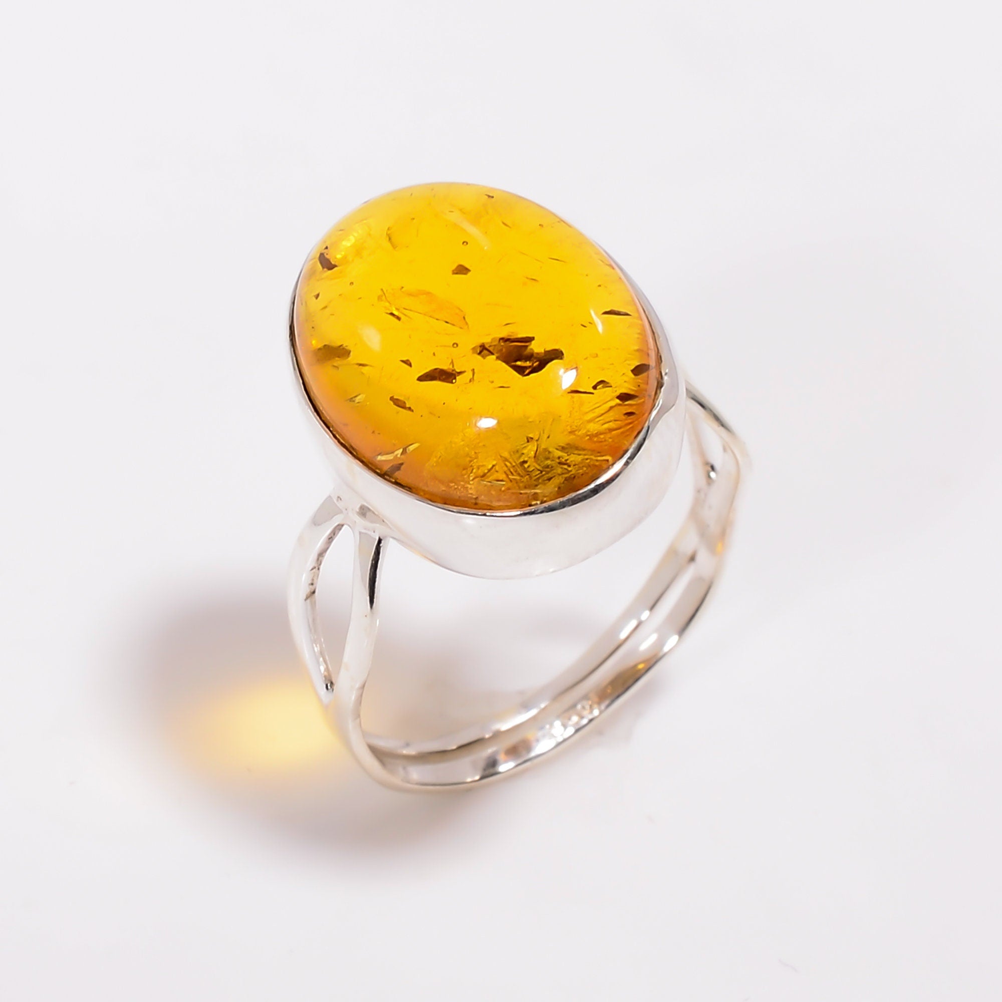 Natural Baltic Amber Ring: Oval Gemstone, 925 Sterling Silver