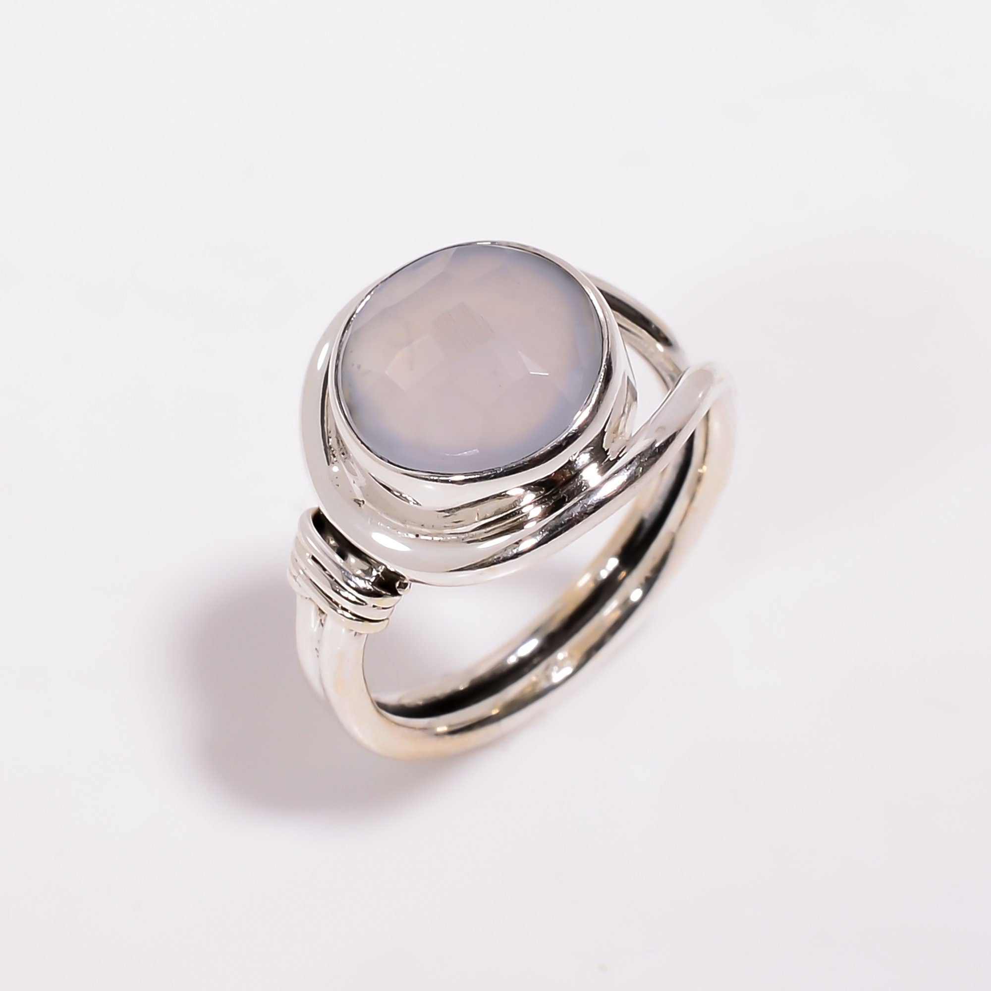 Natural Blue Chalcedony Ring: 925 Sterling Silver Gemstone Ring