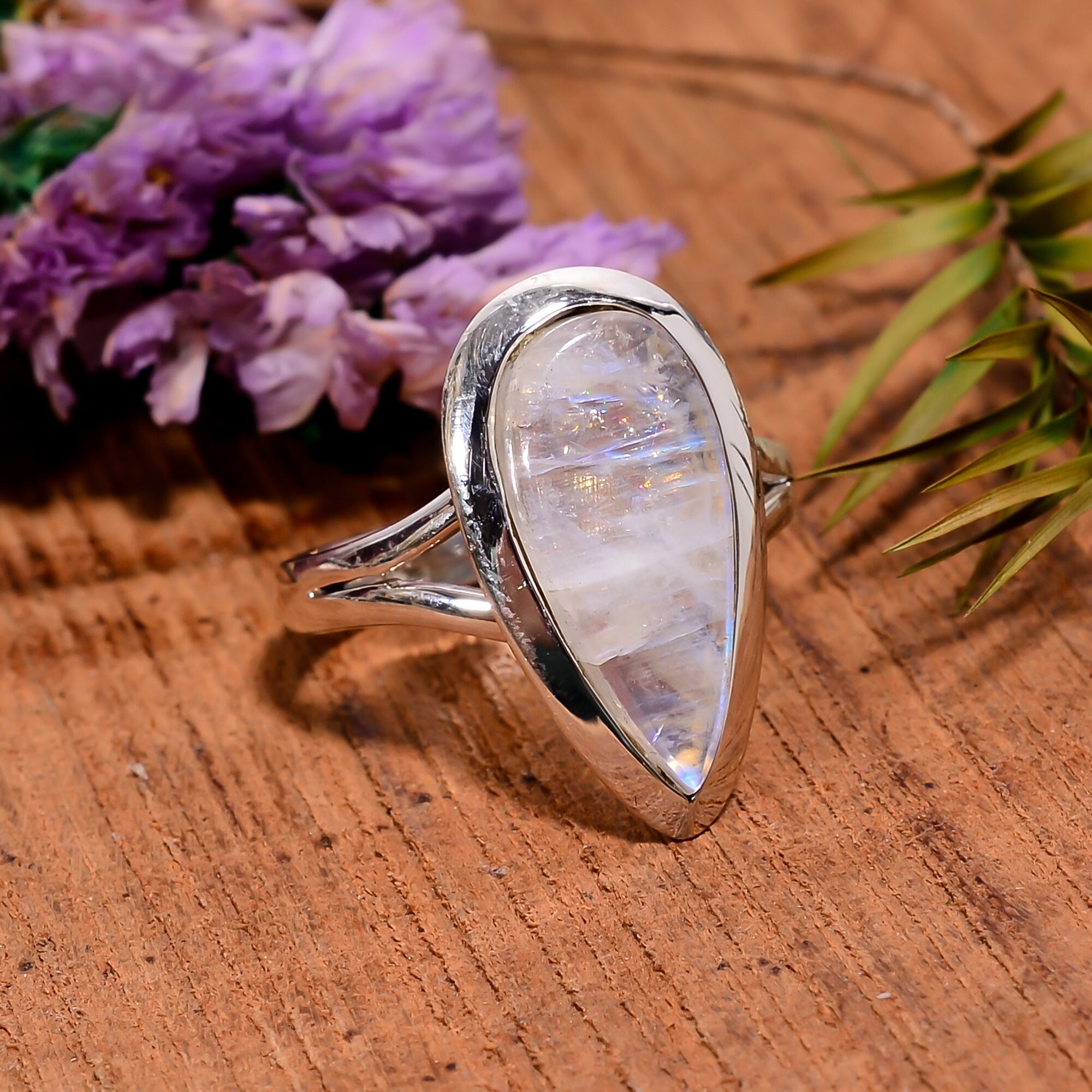 Pear Moonstone Ring: 925 Sterling Silver, June Birthstone