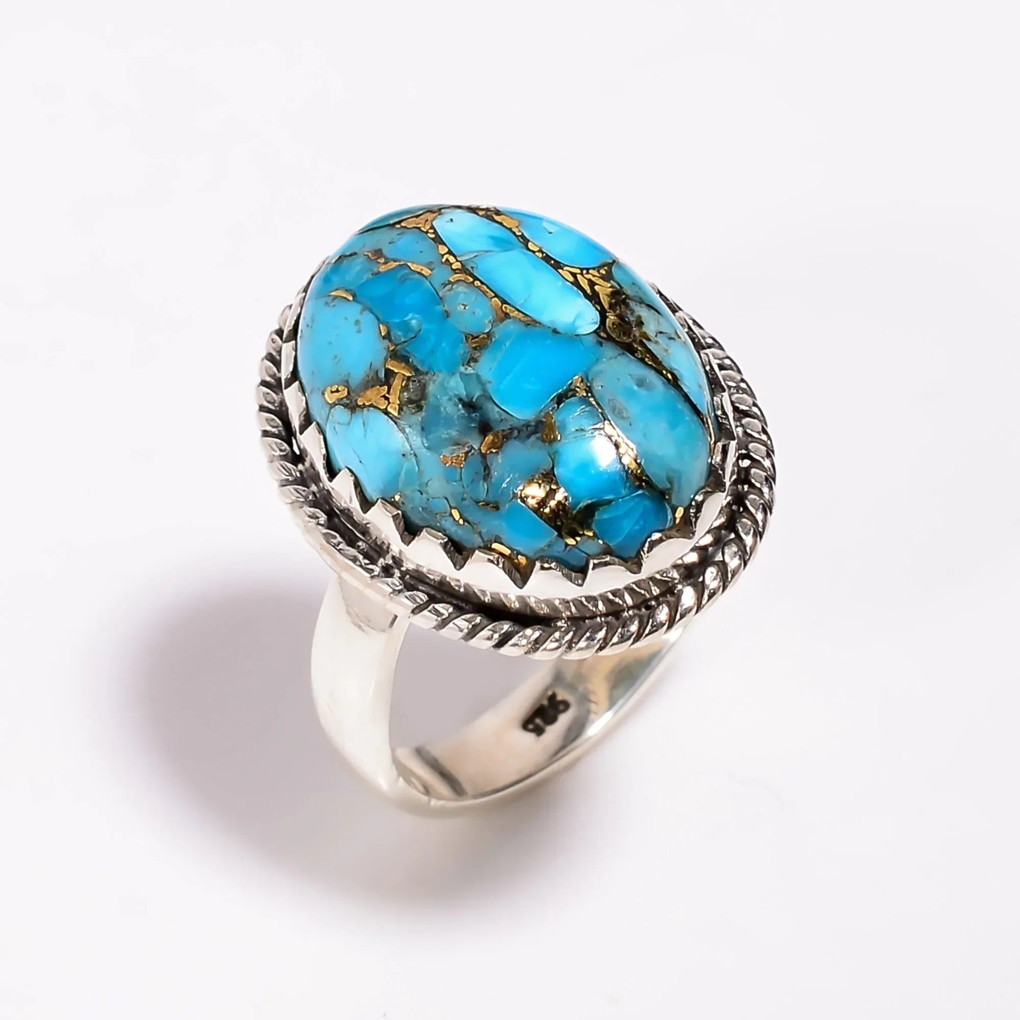 925 Sterling Silver Turquoise Ring: Oval Gemstone Statement Jewelry