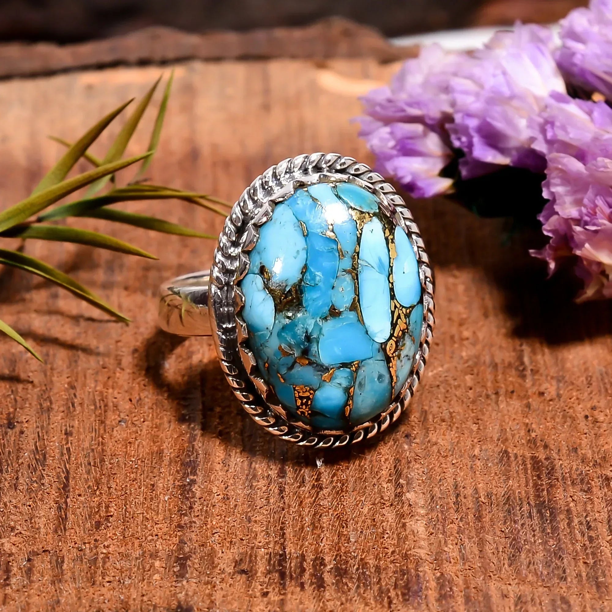 925 Sterling Silver Turquoise Ring: Oval Gemstone Statement Jewelry