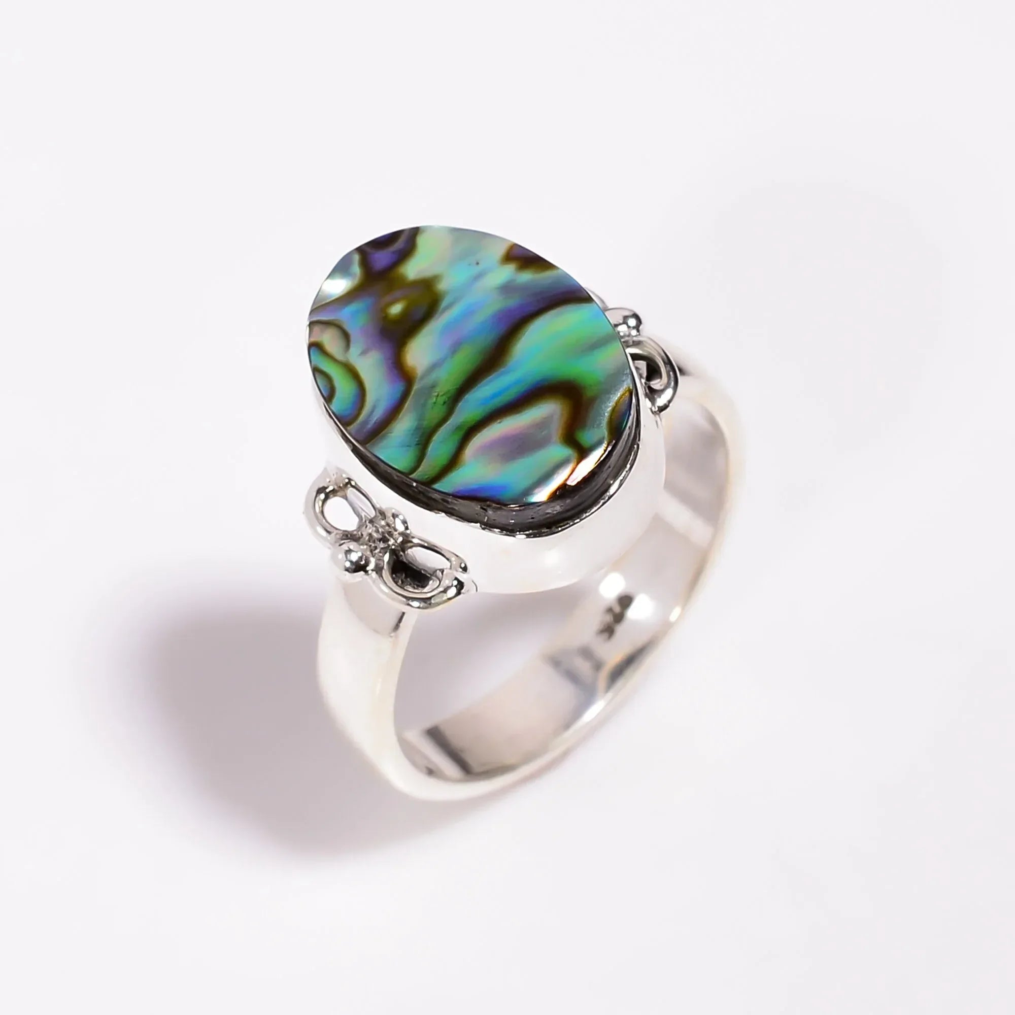 Handmade Abalone Shell Ring in Oval Shape with 925 Sterling Silver Setting