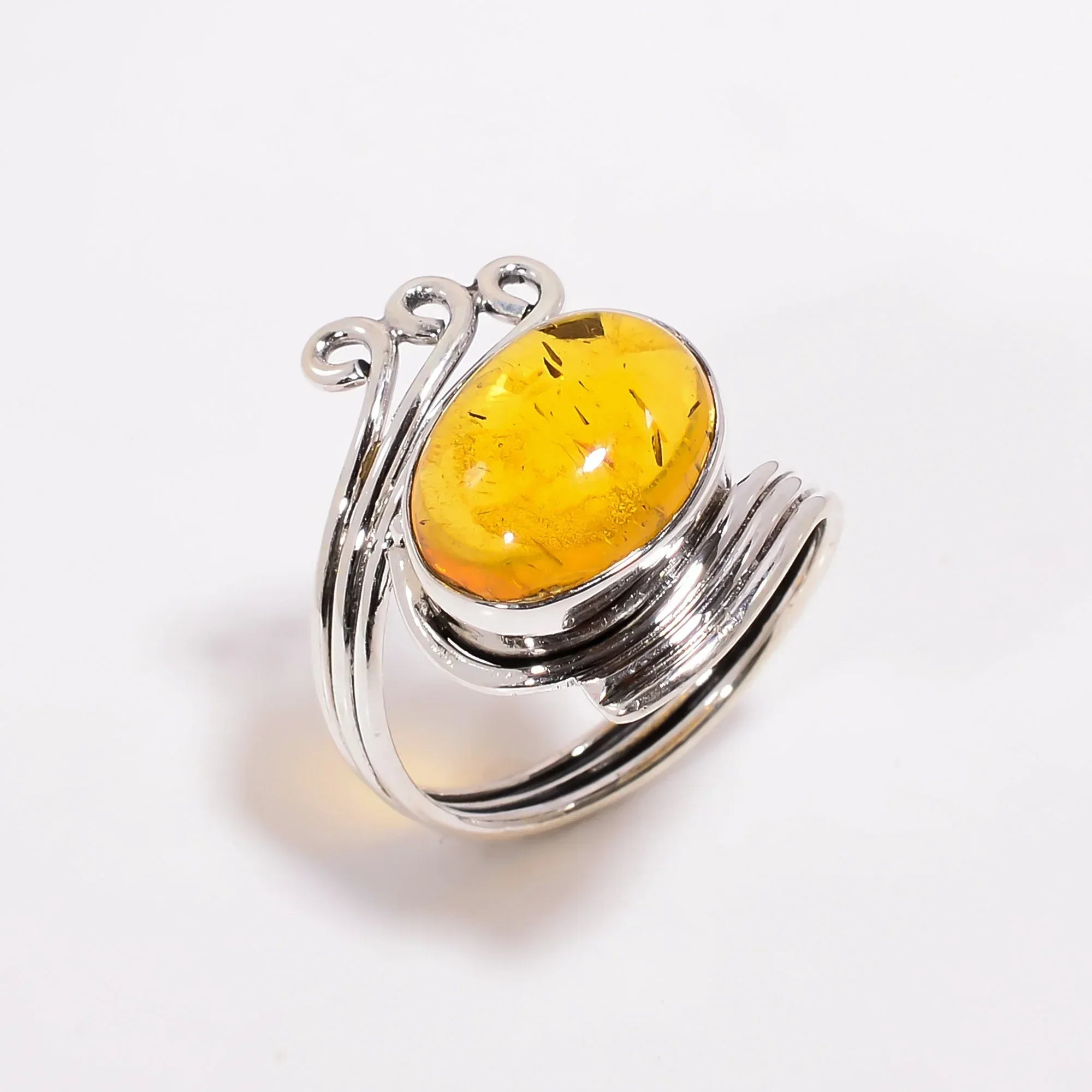 Handmade Baltic Amber Ring: Oval Cabochon 925 Sterling Silver