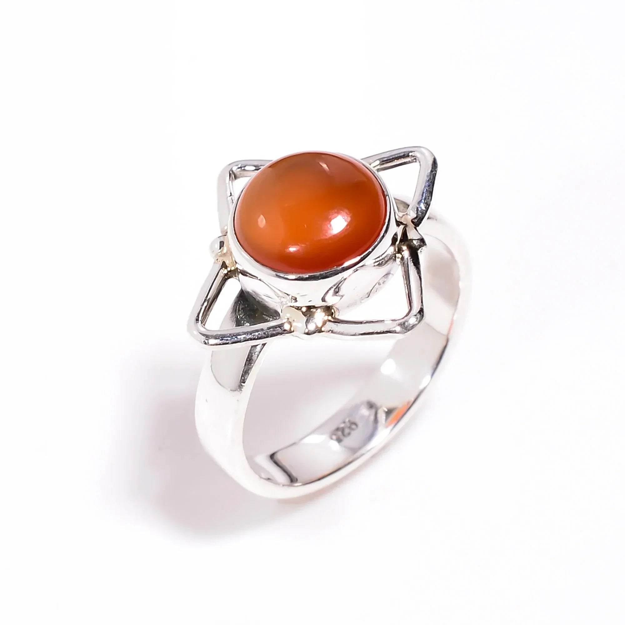 925 Sterling Silver Carnelian Ring: Minimalist Stacking Jewelry