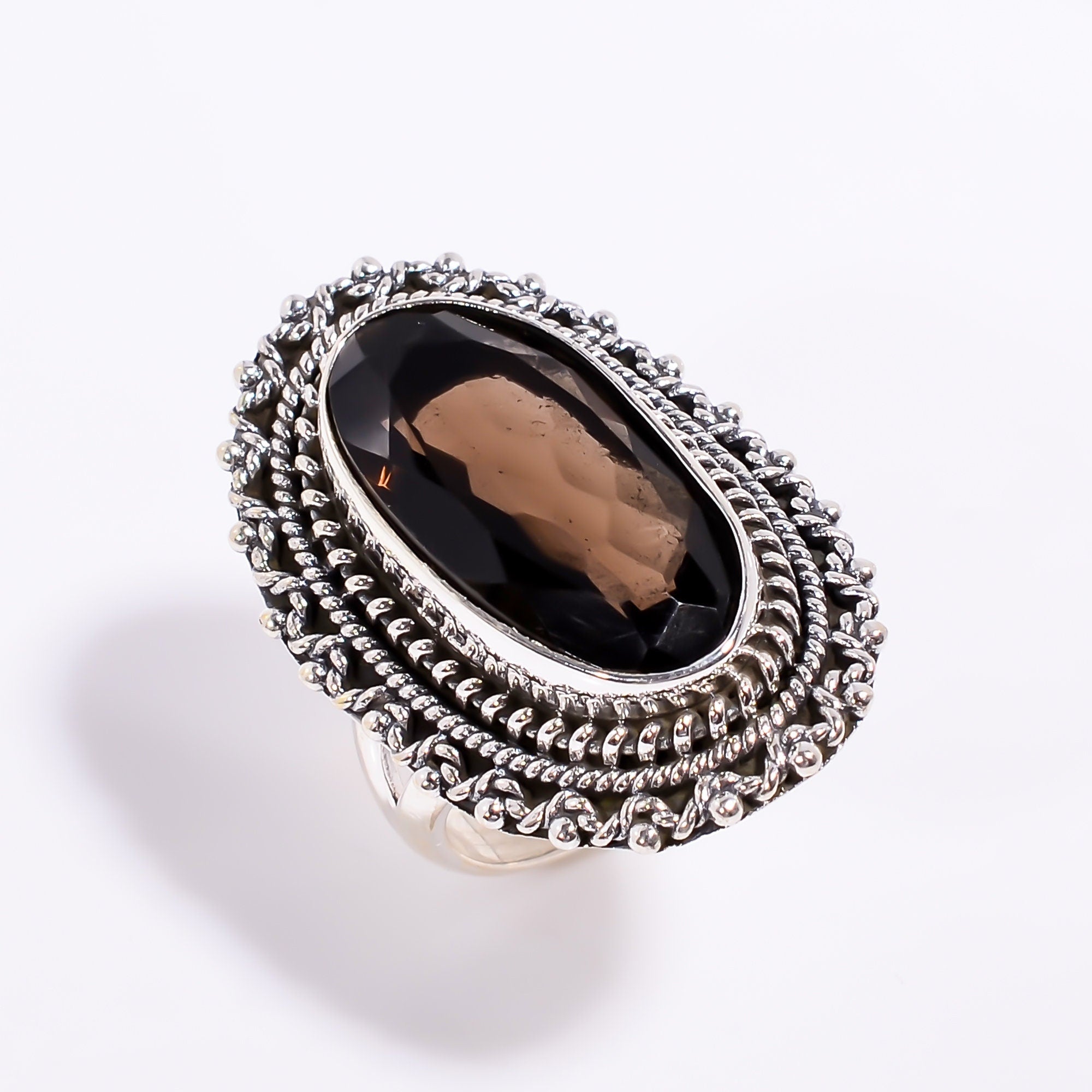 Smoky Quartz Sterling Silver Ring: Oval Gemstone Statement Ring