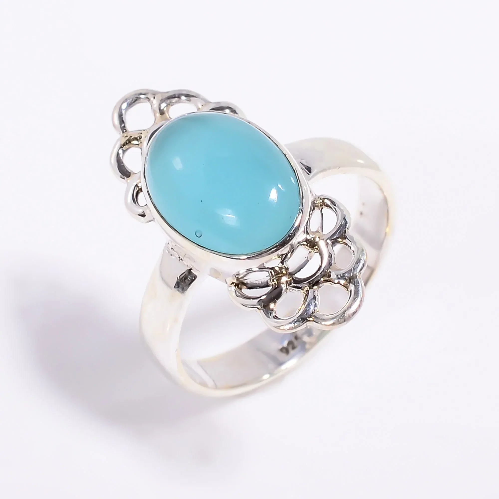 Aqua Chalcedony Ring: Handmade 925 Sterling Silver, Sky Blue Gemstone