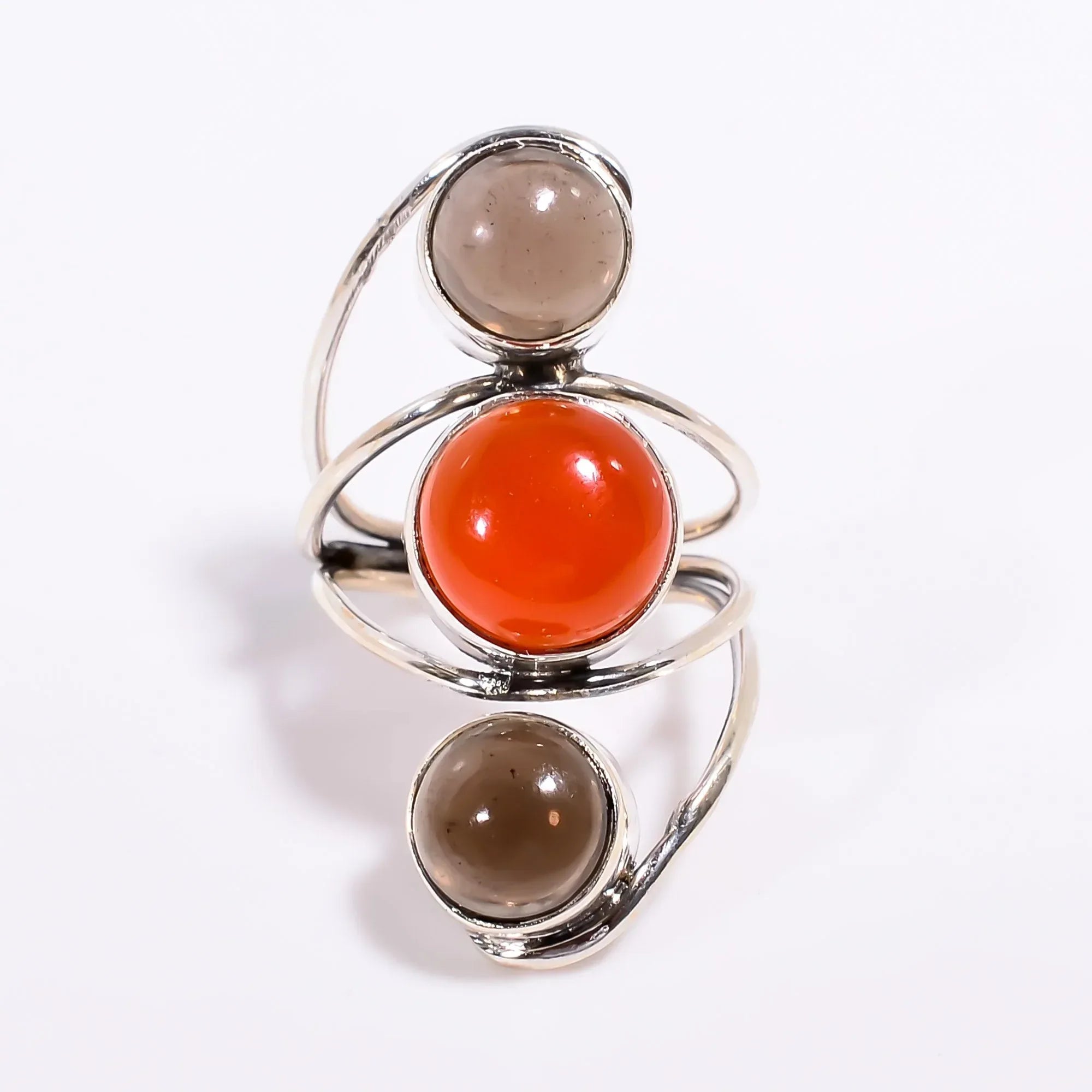 Smoky Quartz Carnelian Ring - Handmade Sterling Silver Gemstone Jewelry