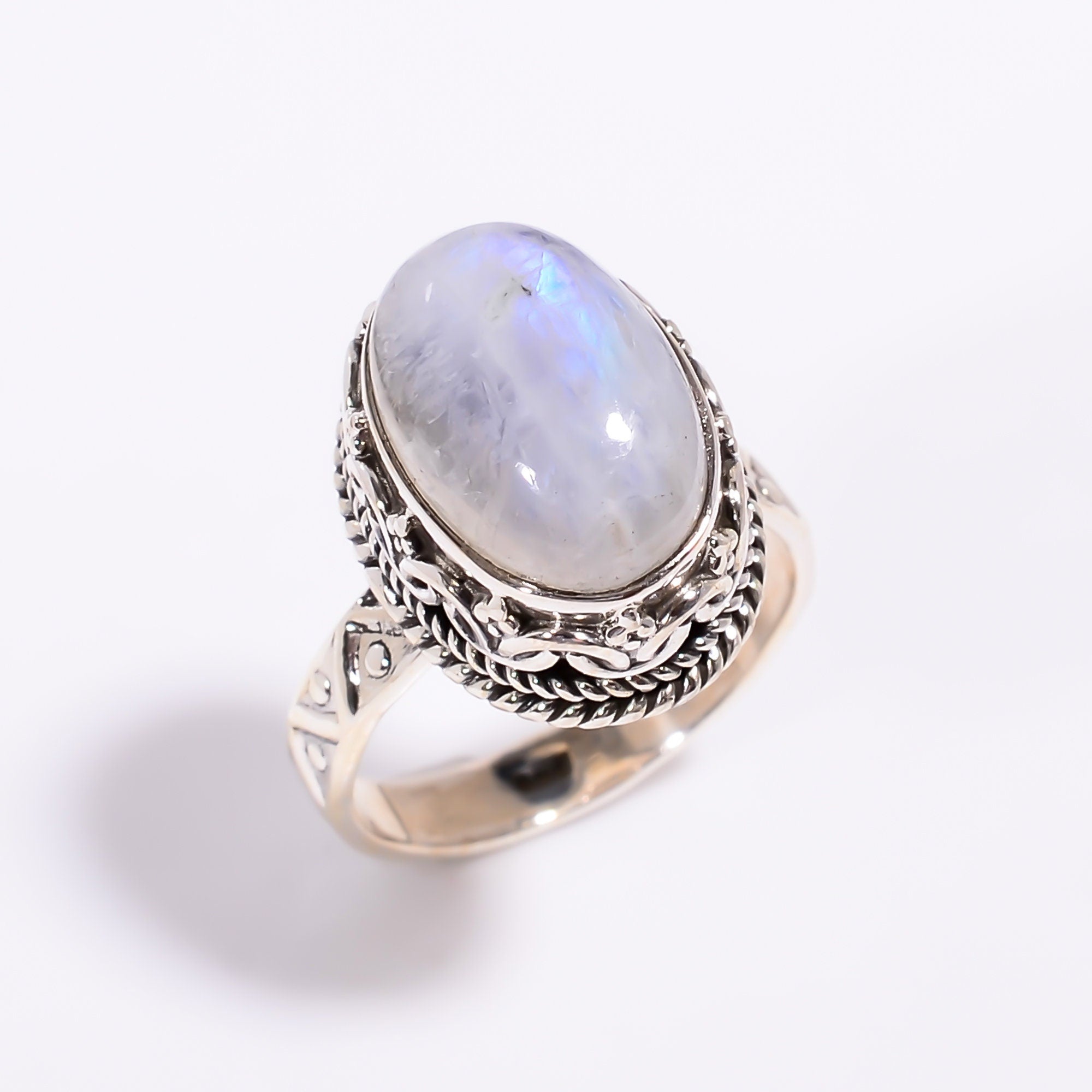 Oval White Moonstone Ring: Sterling Silver, June Birthstone