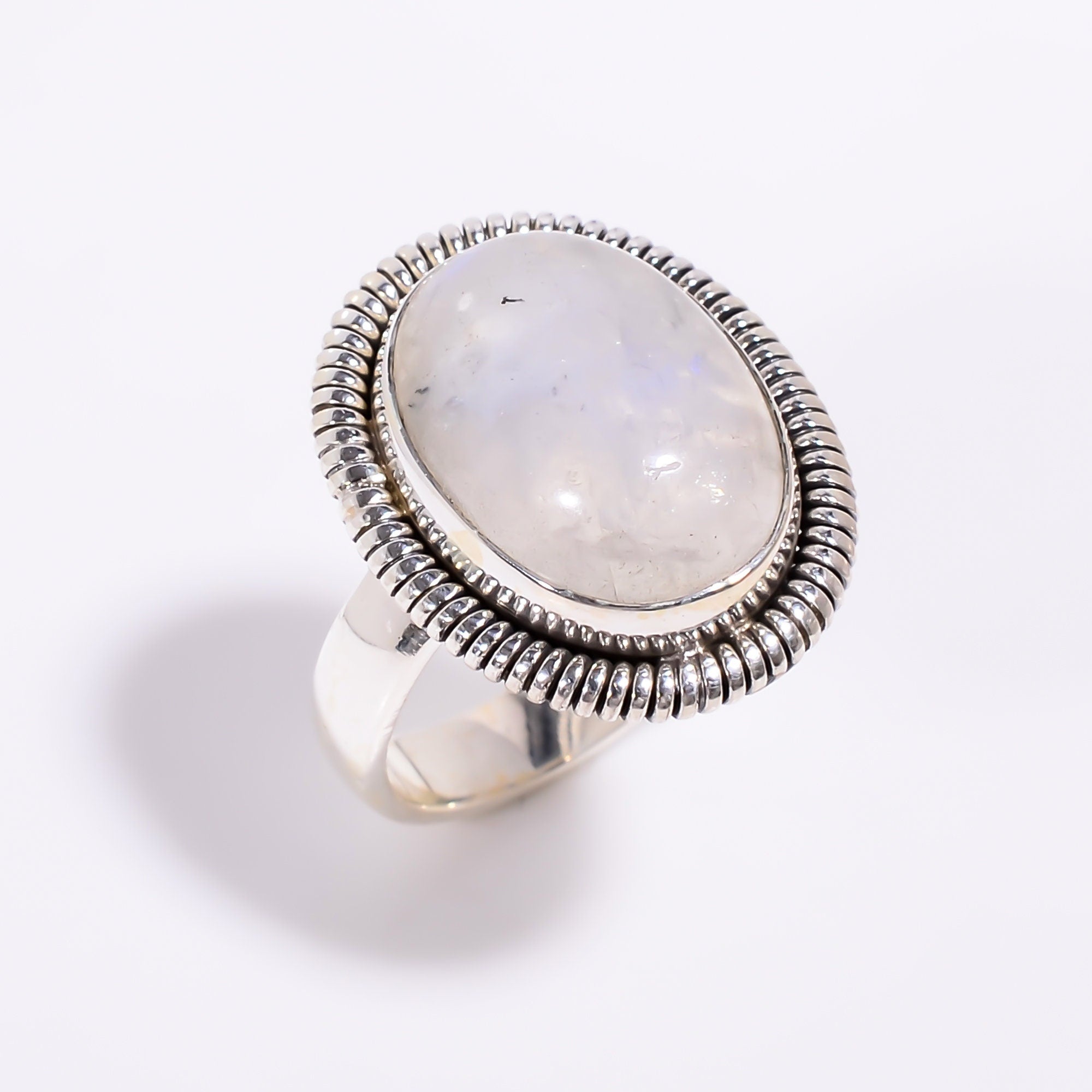 Natural Moonstone Ring: Sterling Silver Boho Statement Jewelry