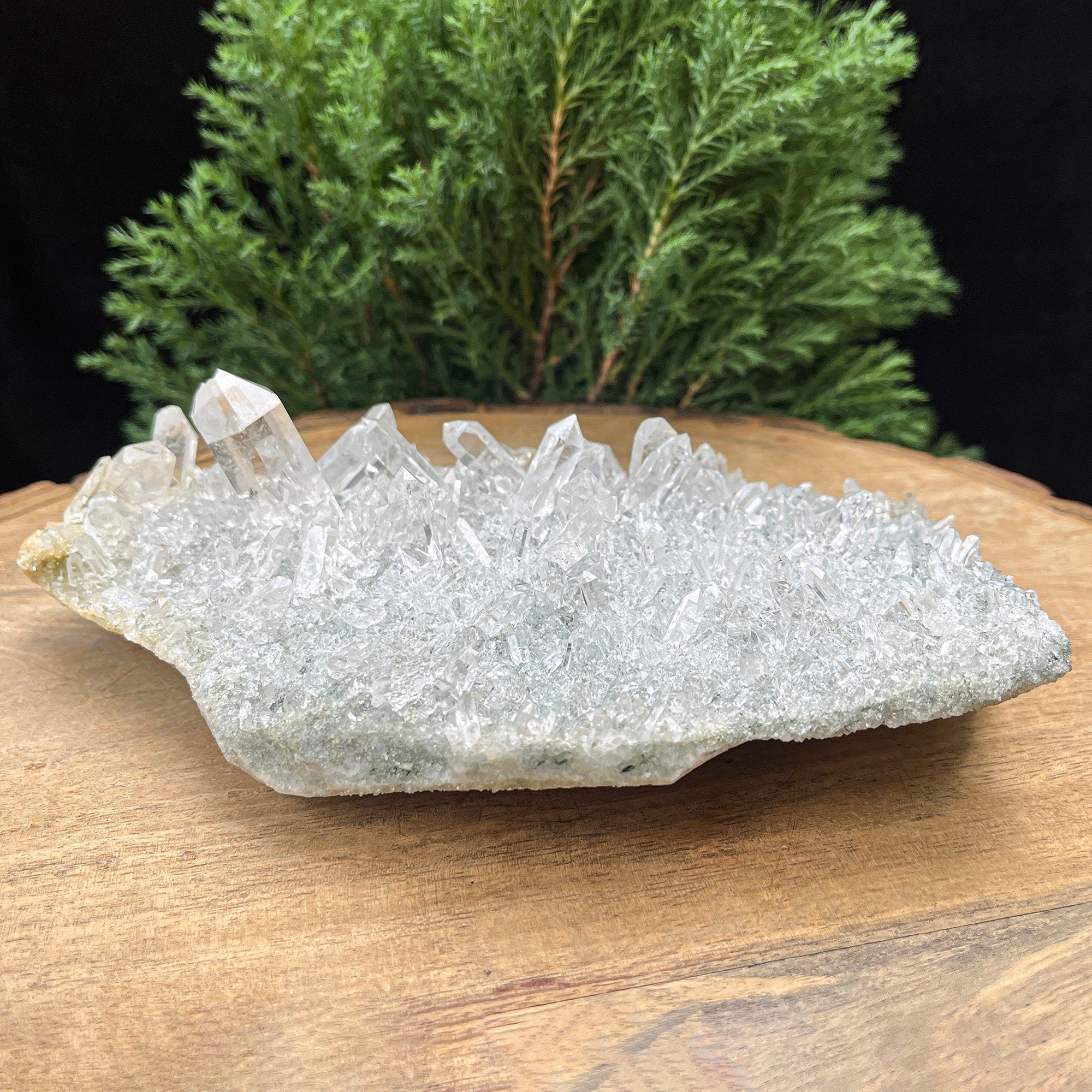 Green Chlorite Quartz Crystal Cluster: Healing Reiki Stone 560gm