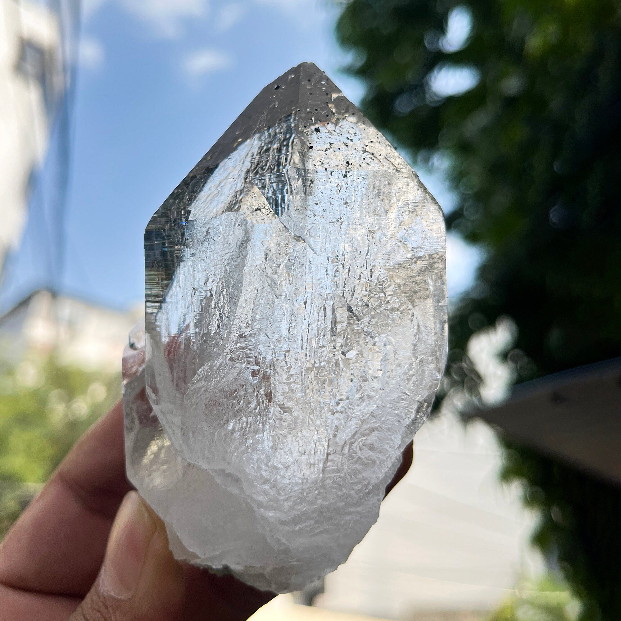 Clear Chlorite Quartz Point: 260gm Red Healer Crystal Self-Standing Rough