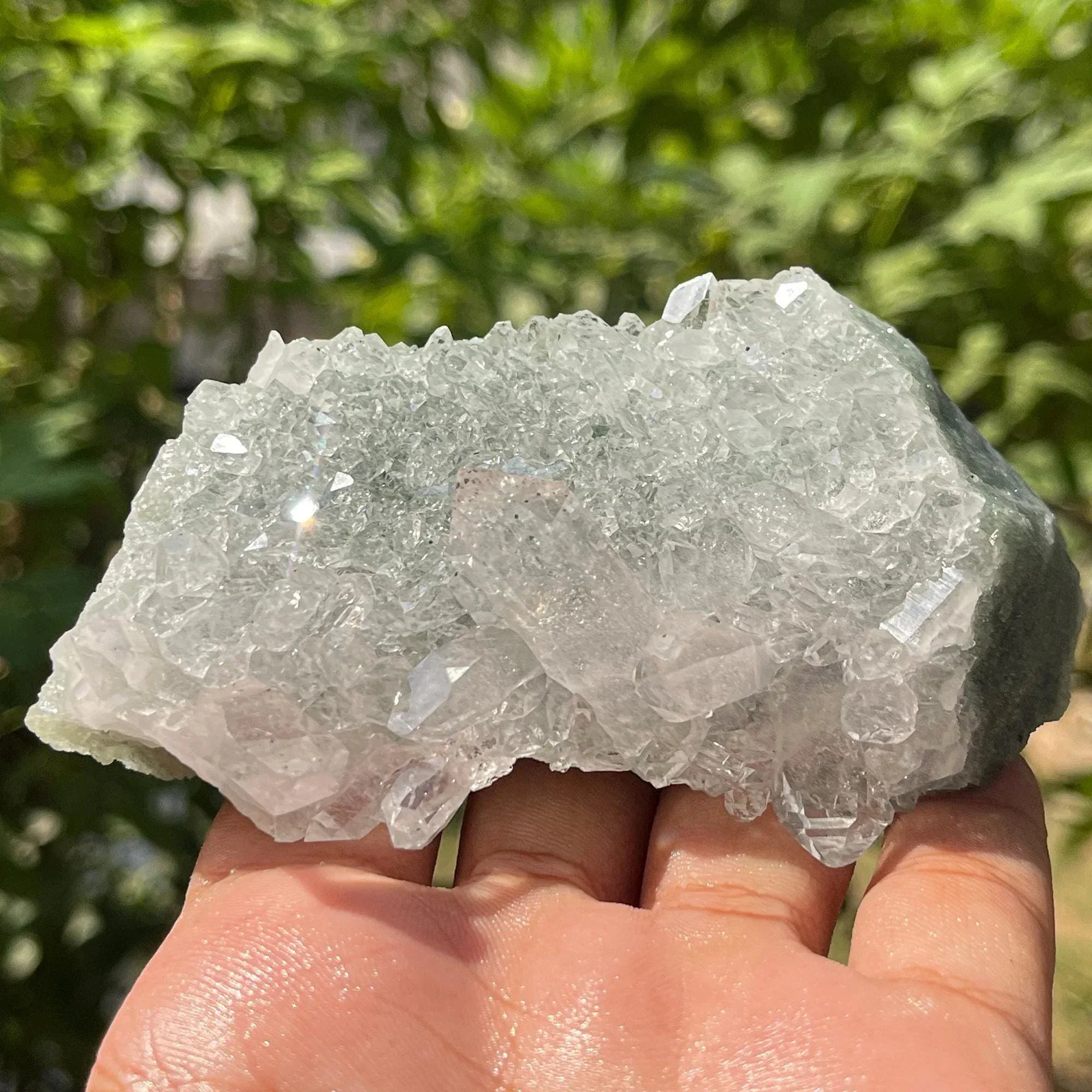 Green Chlorite Included Quartz Cluster: Elestial Himalayan Crystal Point 310gm Himalayan Quartz