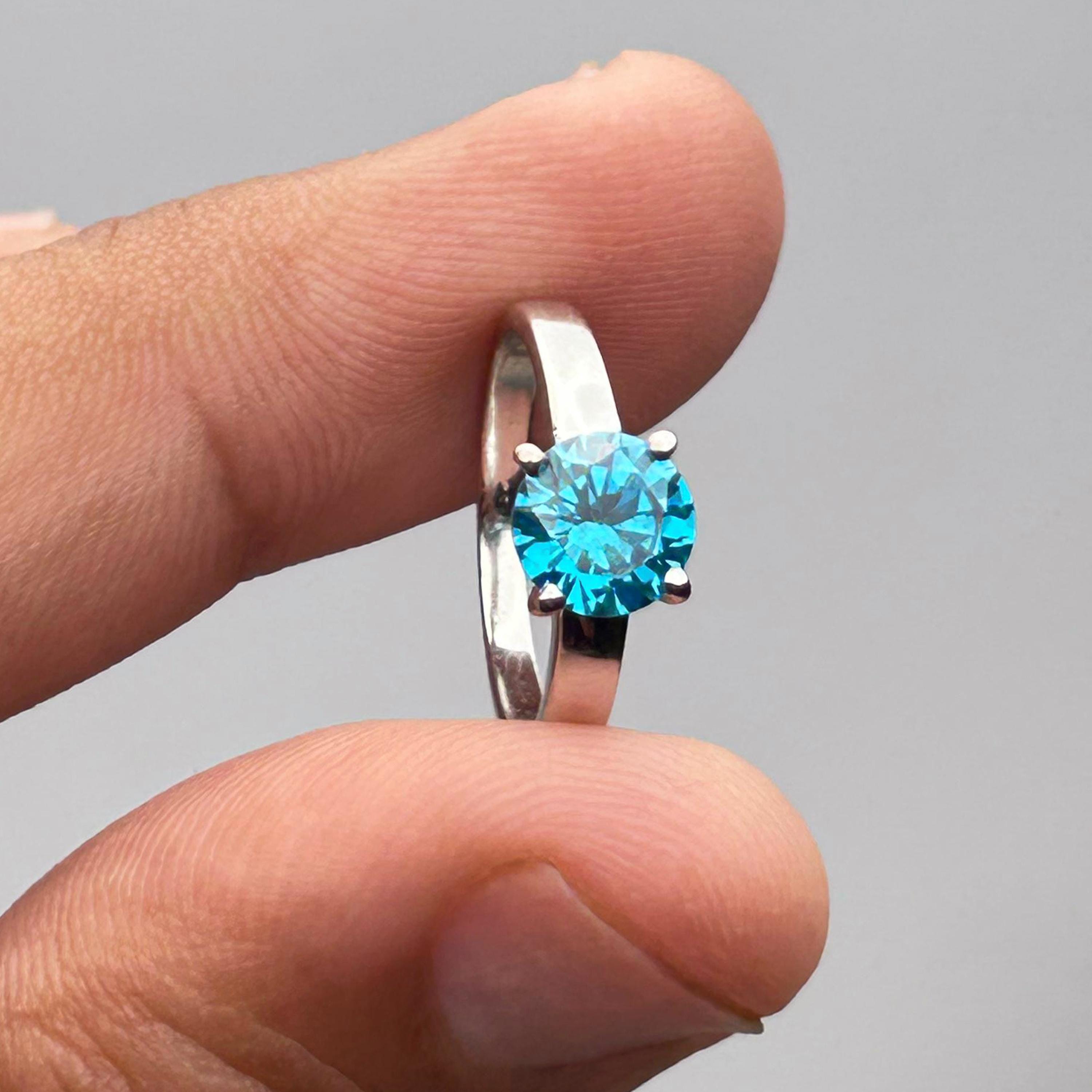 Elegant Blue Zircon Solitaire Ring – 6mm Stone, Genuine Sterling Silver