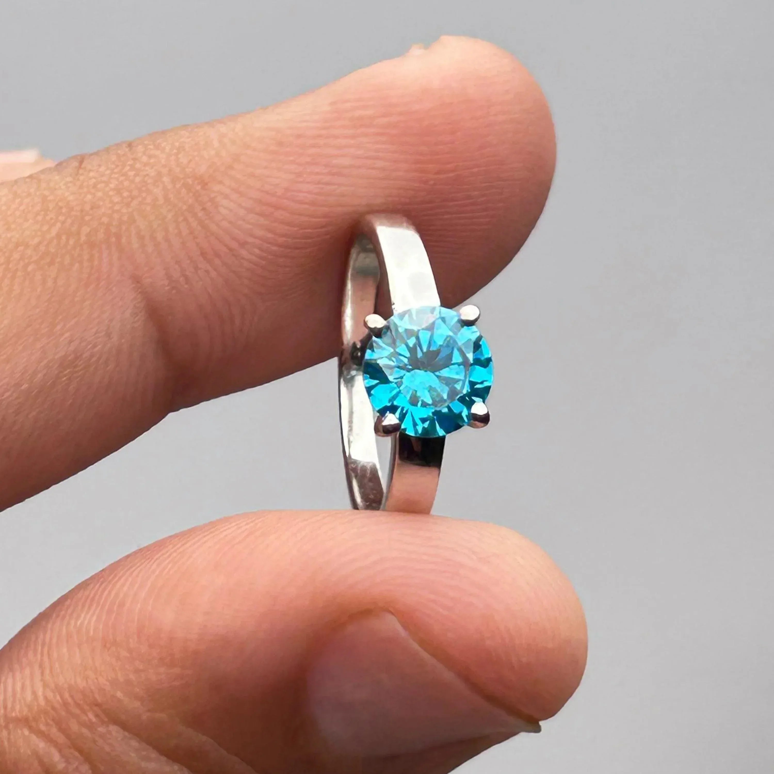 Elegant Blue Zircon Solitaire Ring – 6mm Stone, Genuine Sterling Silver Jewelry
