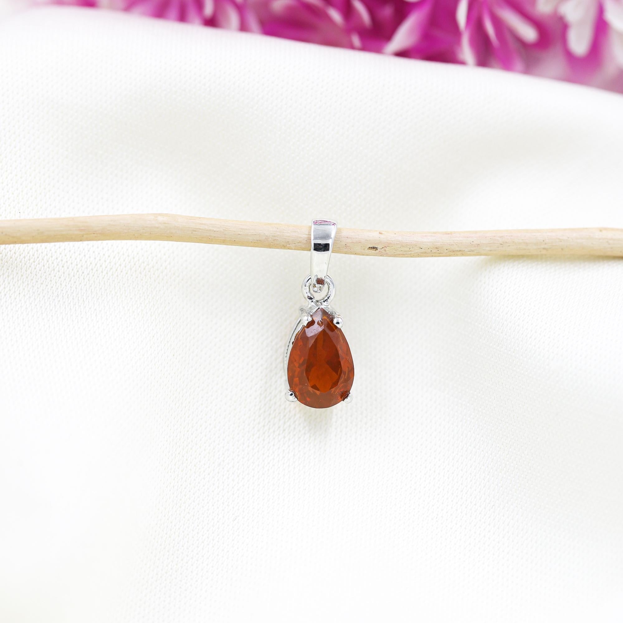 Handmade Sterling Silver Mexican Fire Opal Pendant: Pear Faceted Gemstone