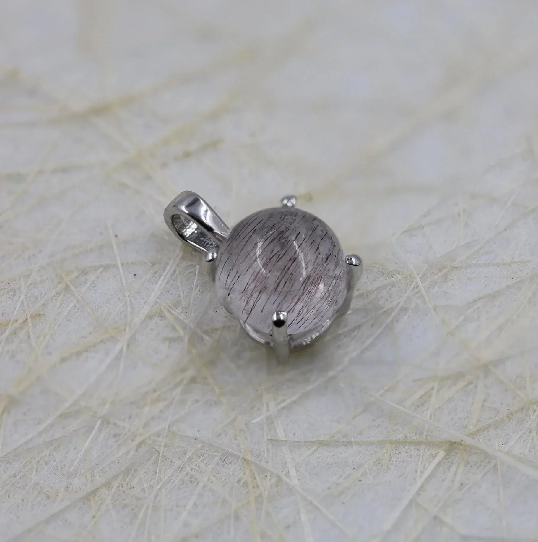 Super Seven Amethyst Pendant Necklace: 925 Sterling Silver, 9mm Cabochon