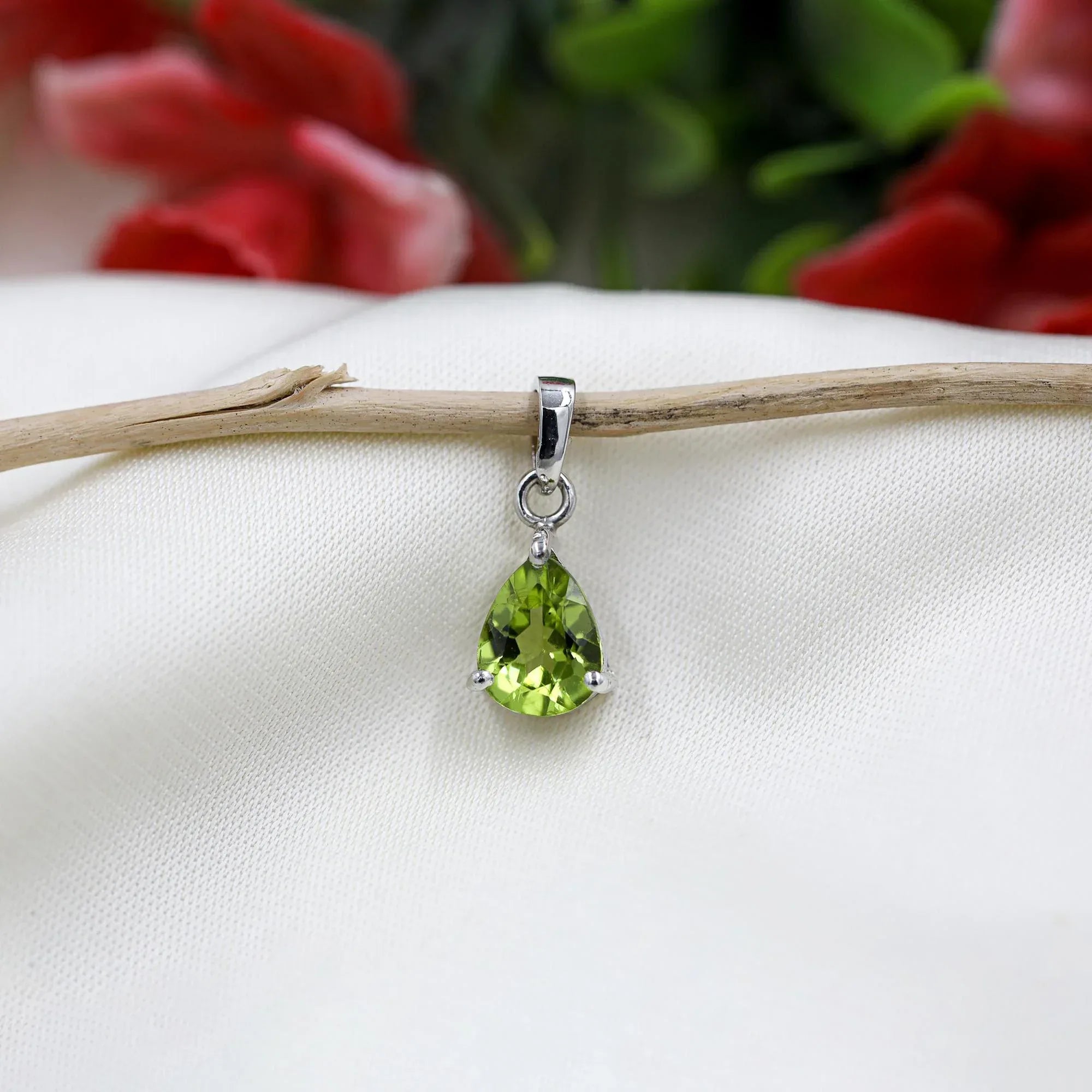 Pear-Cut Peridot Pendant: August Birthstone, Sterling Silver Necklace jewelry