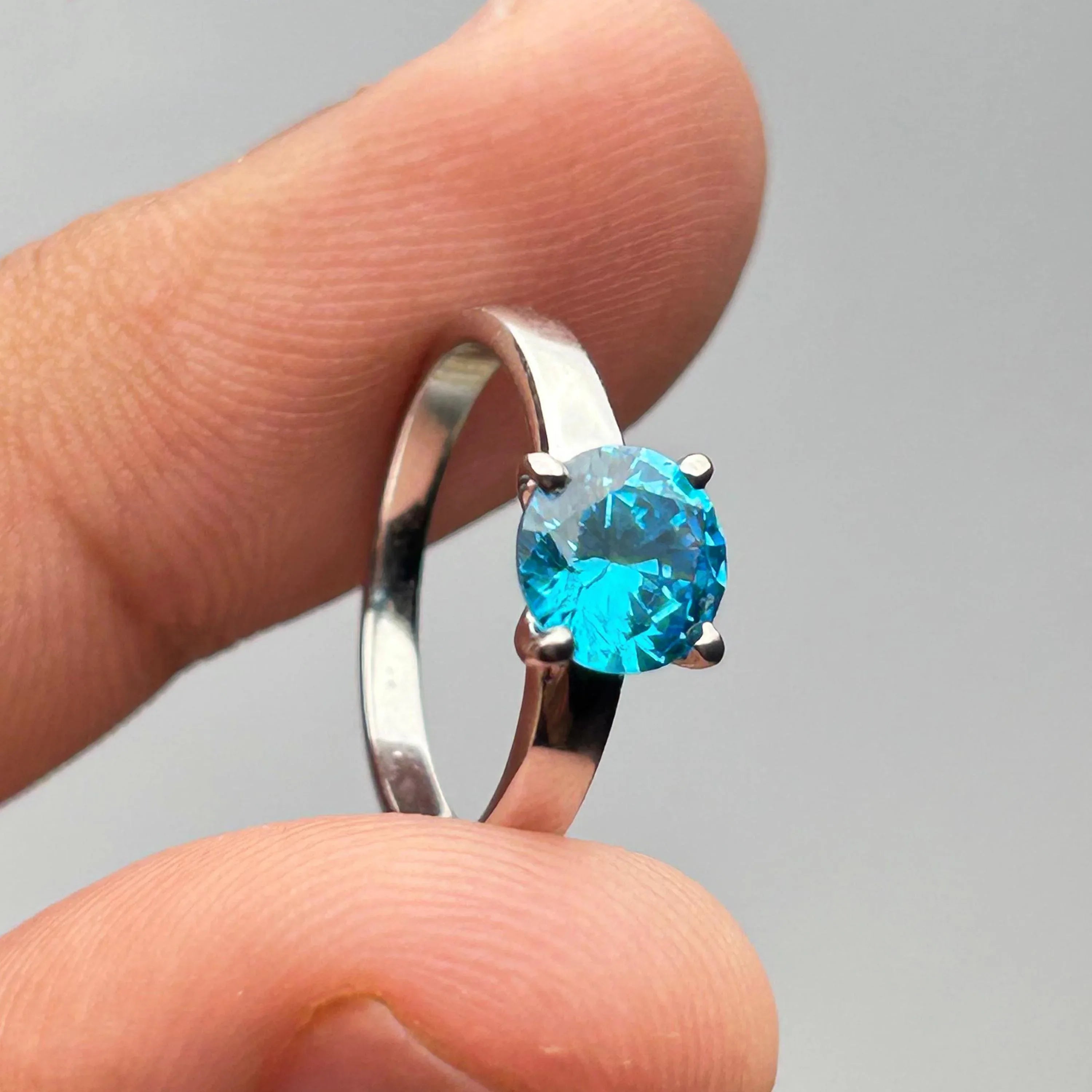 Elegant Blue Zircon Solitaire Ring – 6mm Stone, Genuine Sterling Silver - Himalya Quartz