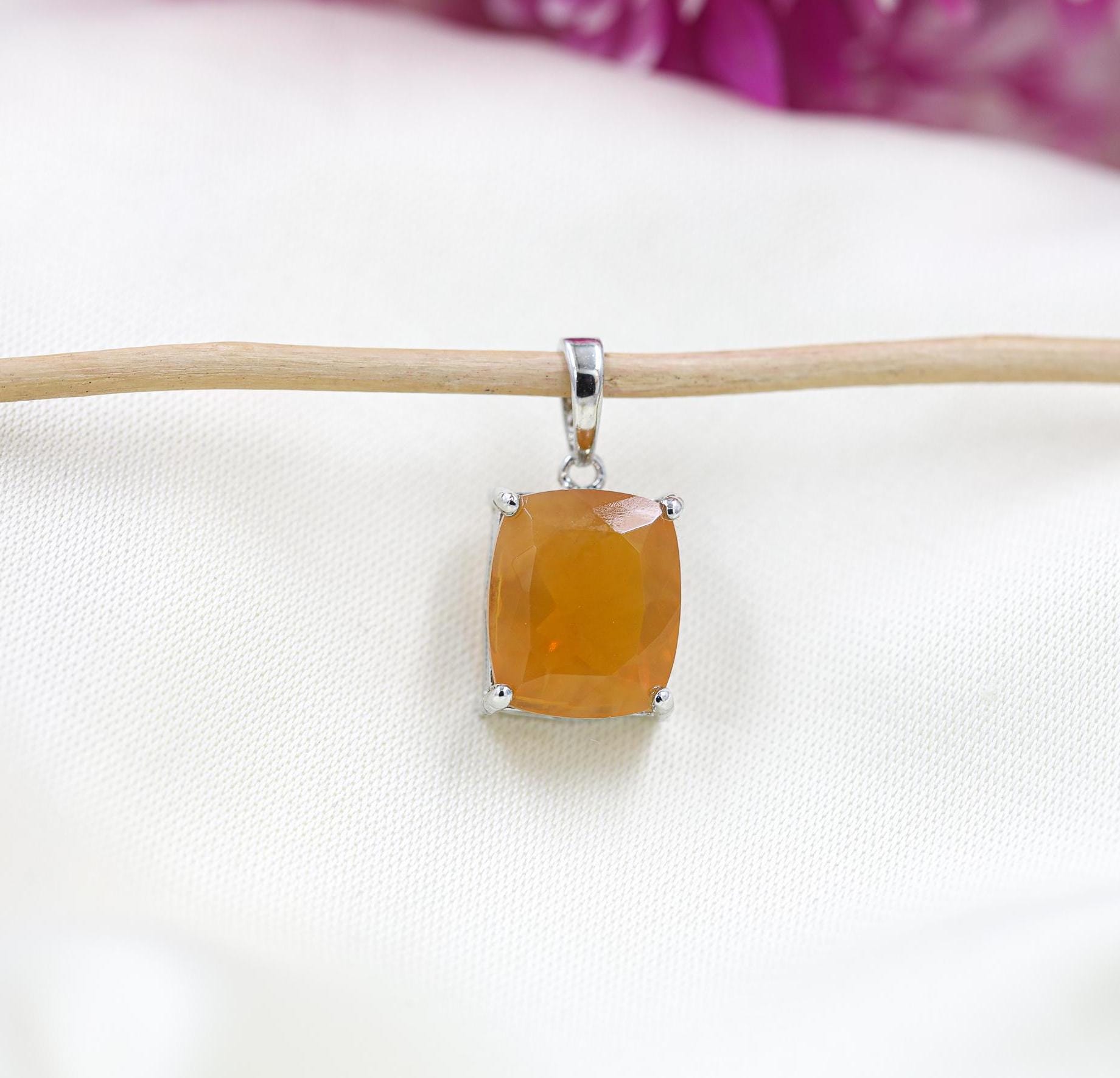 Natural Mexican Fire Opal Pendant: Sterling Silver Gemstone Jewelry
